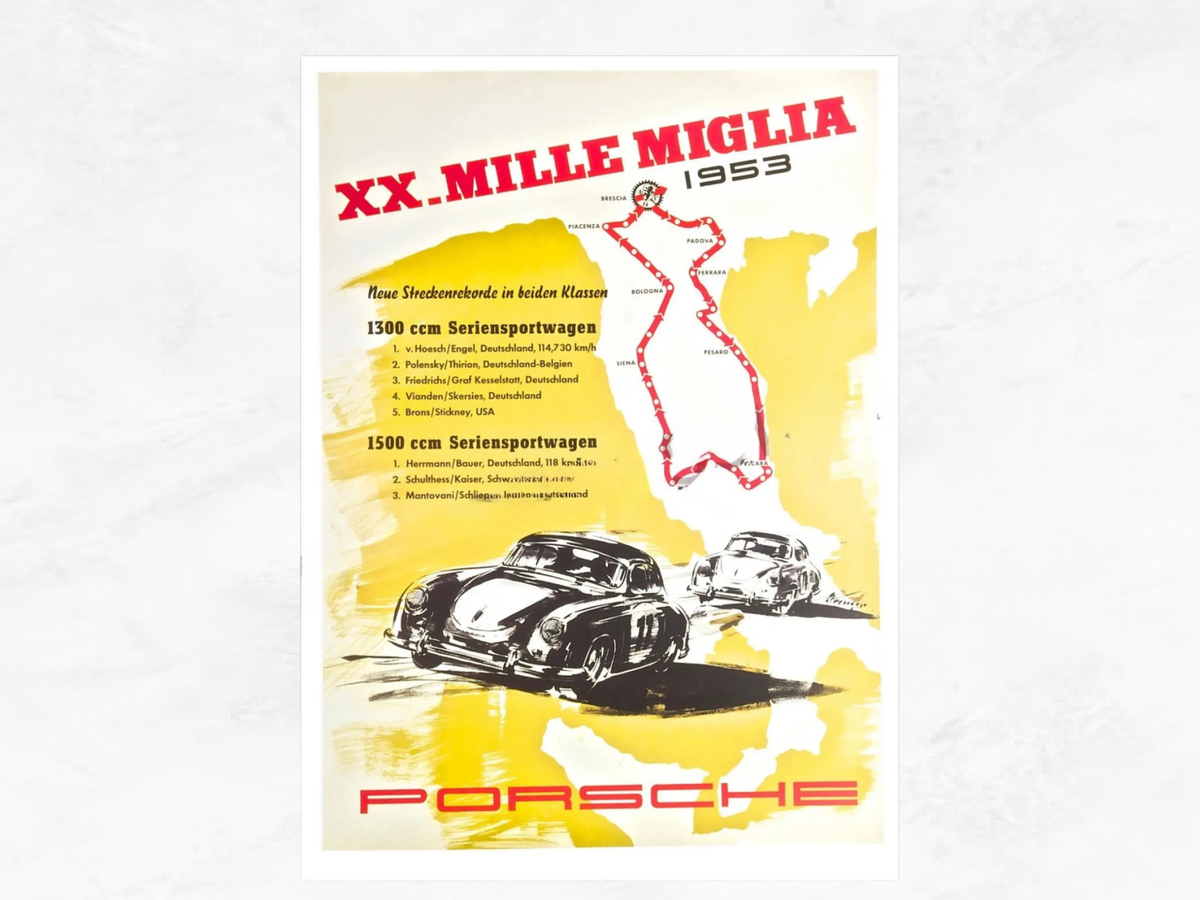 Porsche Poster – 356 Mille Miglia 1953 | Italy Racing Art | 70x50 cm