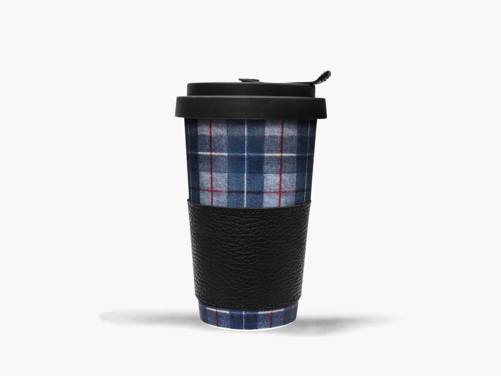 Porsche Blue Tartan Travel Mug: Retro 911-Inspired Coffee Cup