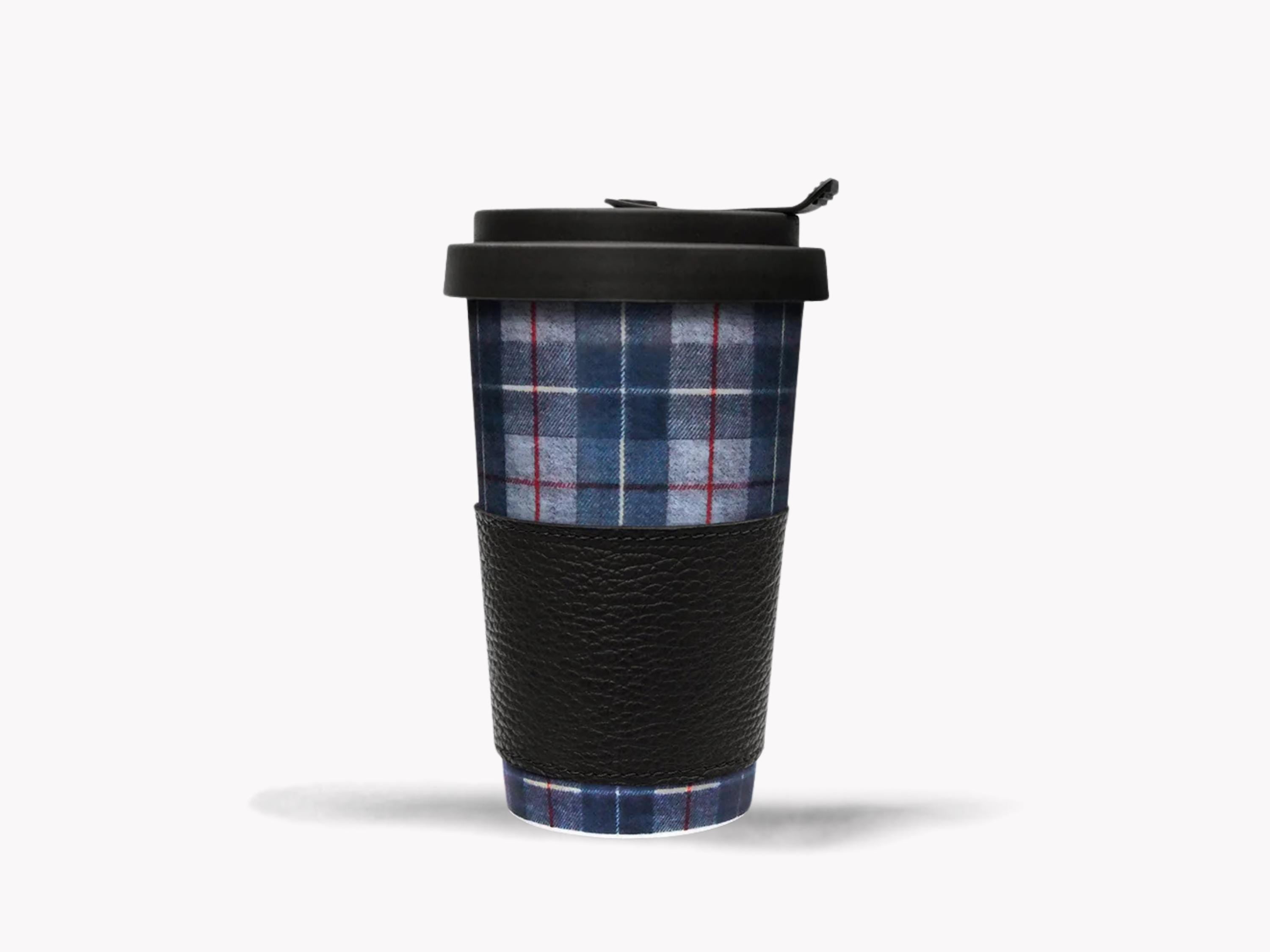 Porsche Blue Tartan Travel Mug: Retro 911-Inspired Coffee Cup