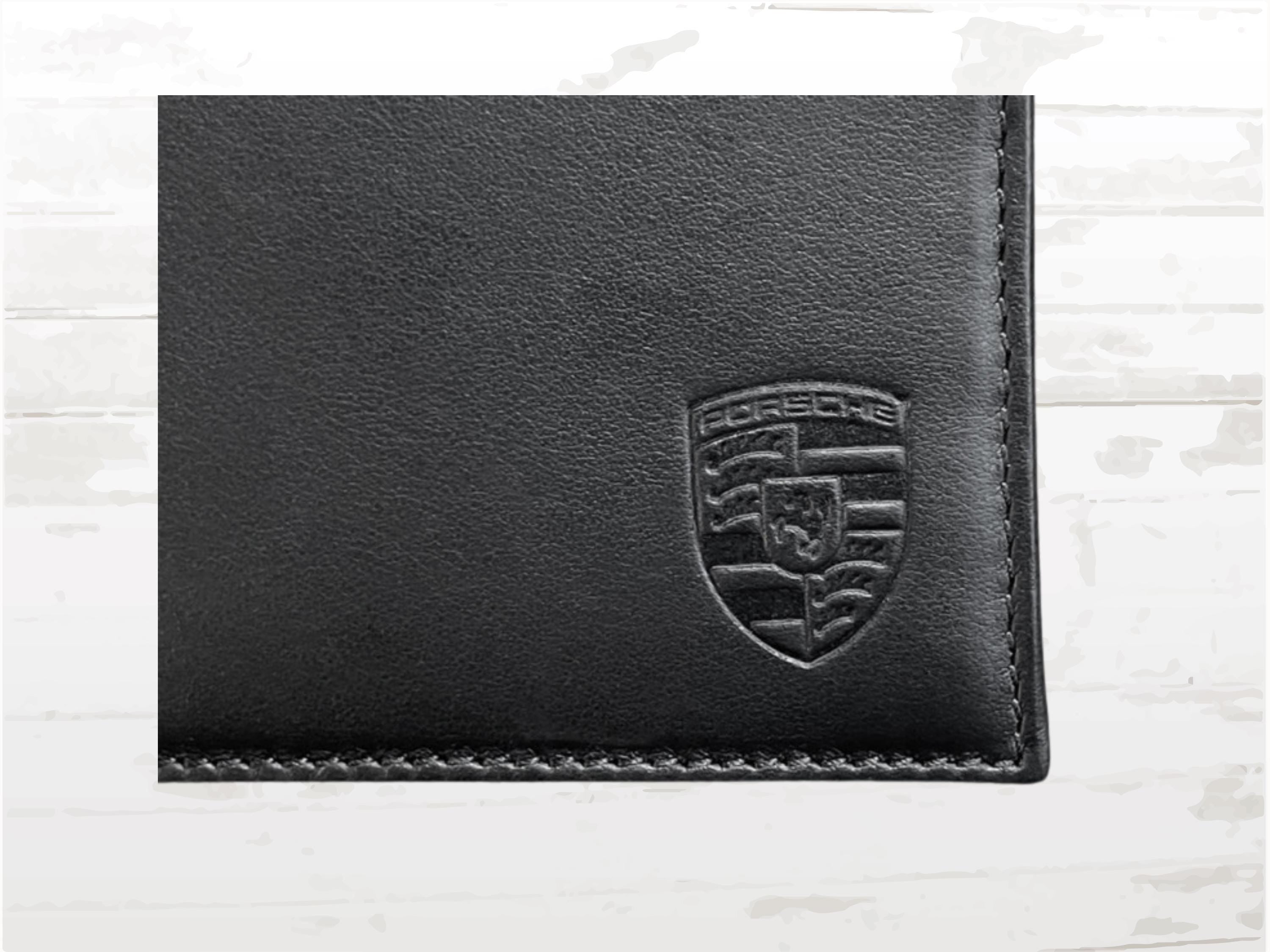 Porsche Leather Wallet for Men – Black with Embossed Crest