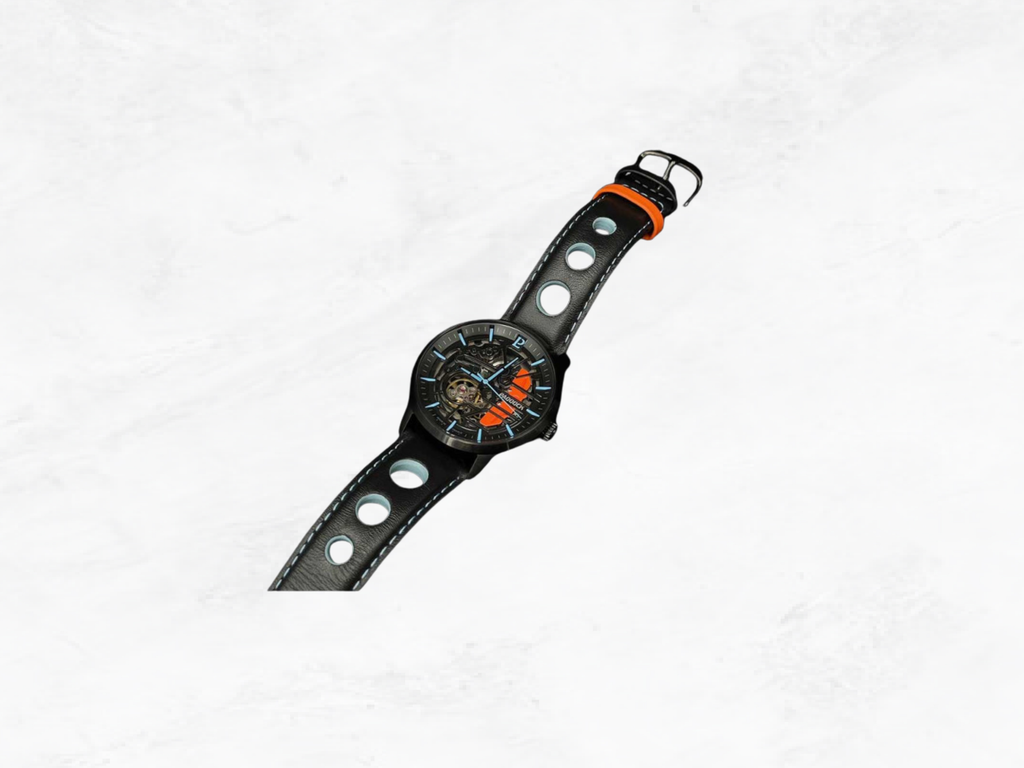 Pierre Lannier Automatic Motorsport Watch, Skeleton Dial, Double Leather Strap, Racing Collector Gift