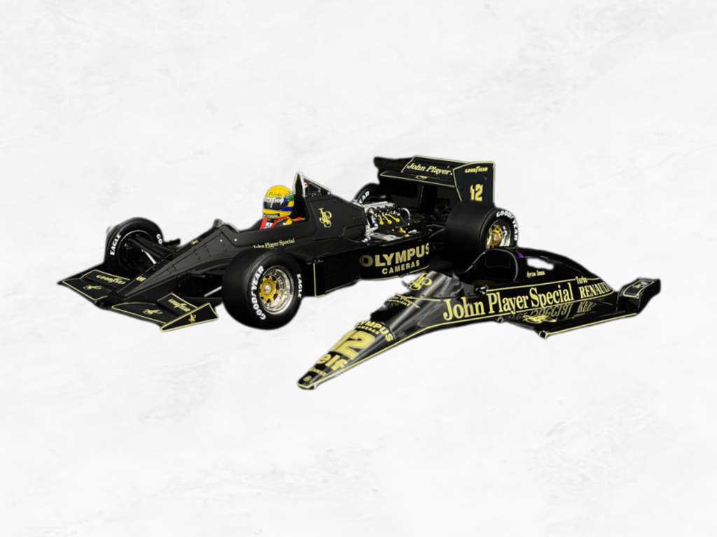 Ayrton Senna Lotus 97T Monaco 1985, 1:18 Scale Model, Black Gold JPS Livery, Opening Hood