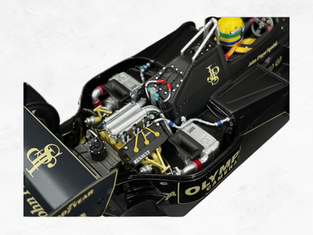 Ayrton Senna Lotus 97T Monaco 1985, 1:18 Scale Model, Black Gold JPS Livery, Opening Hood