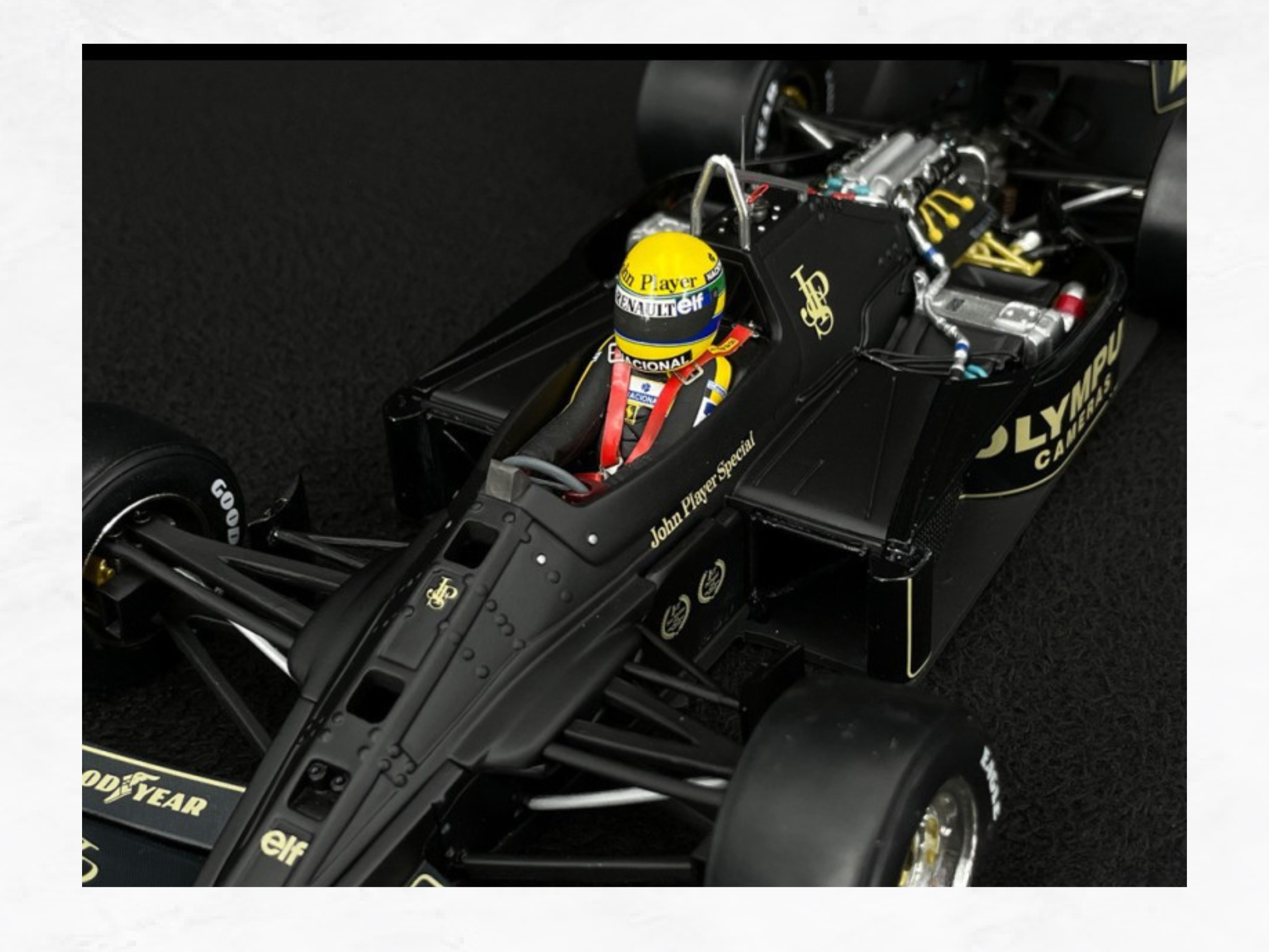 Ayrton Senna Lotus 97T Monaco 1985, 1:18 Scale Model, Black Gold JPS Livery, Opening Hood