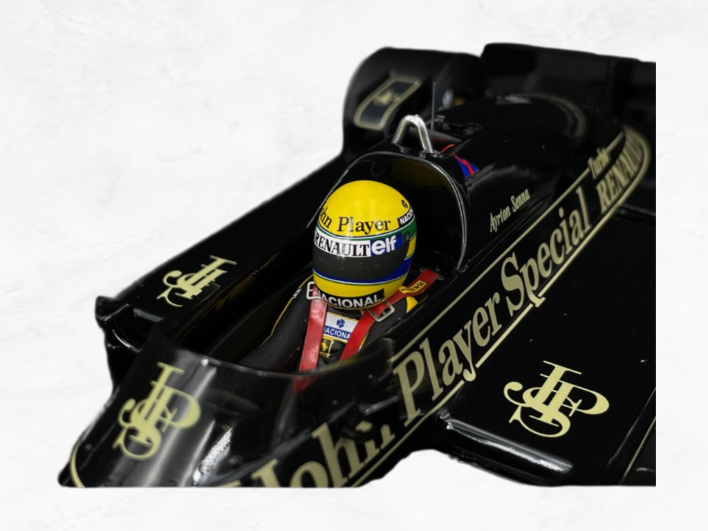 Ayrton Senna Lotus 97T Monaco 1985, 1:18 Scale Model, Black Gold JPS Livery, Opening Hood
