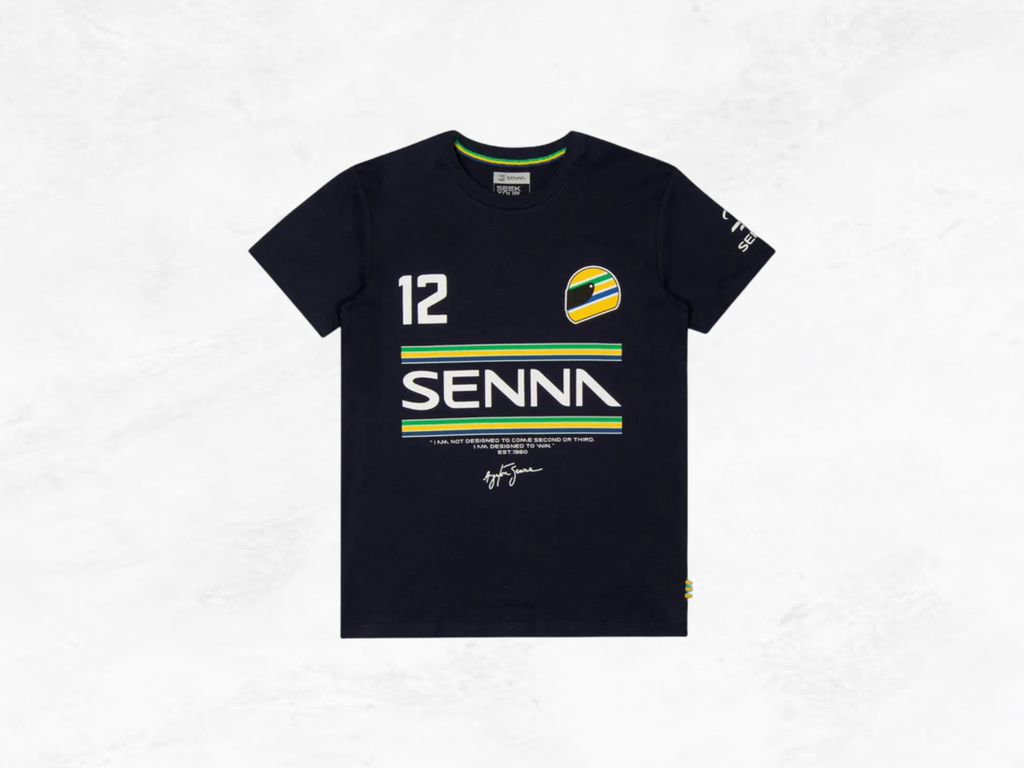 Ayrton Senna T-Shirt No.12 Navy, F1 Legend Signature, Formula 1 Collector Gift