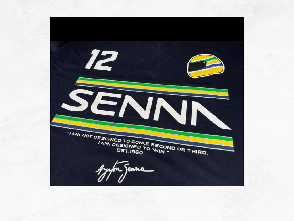 Ayrton Senna T-Shirt No.12 Navy, F1 Legend Signature, Formula 1 Collector Gift