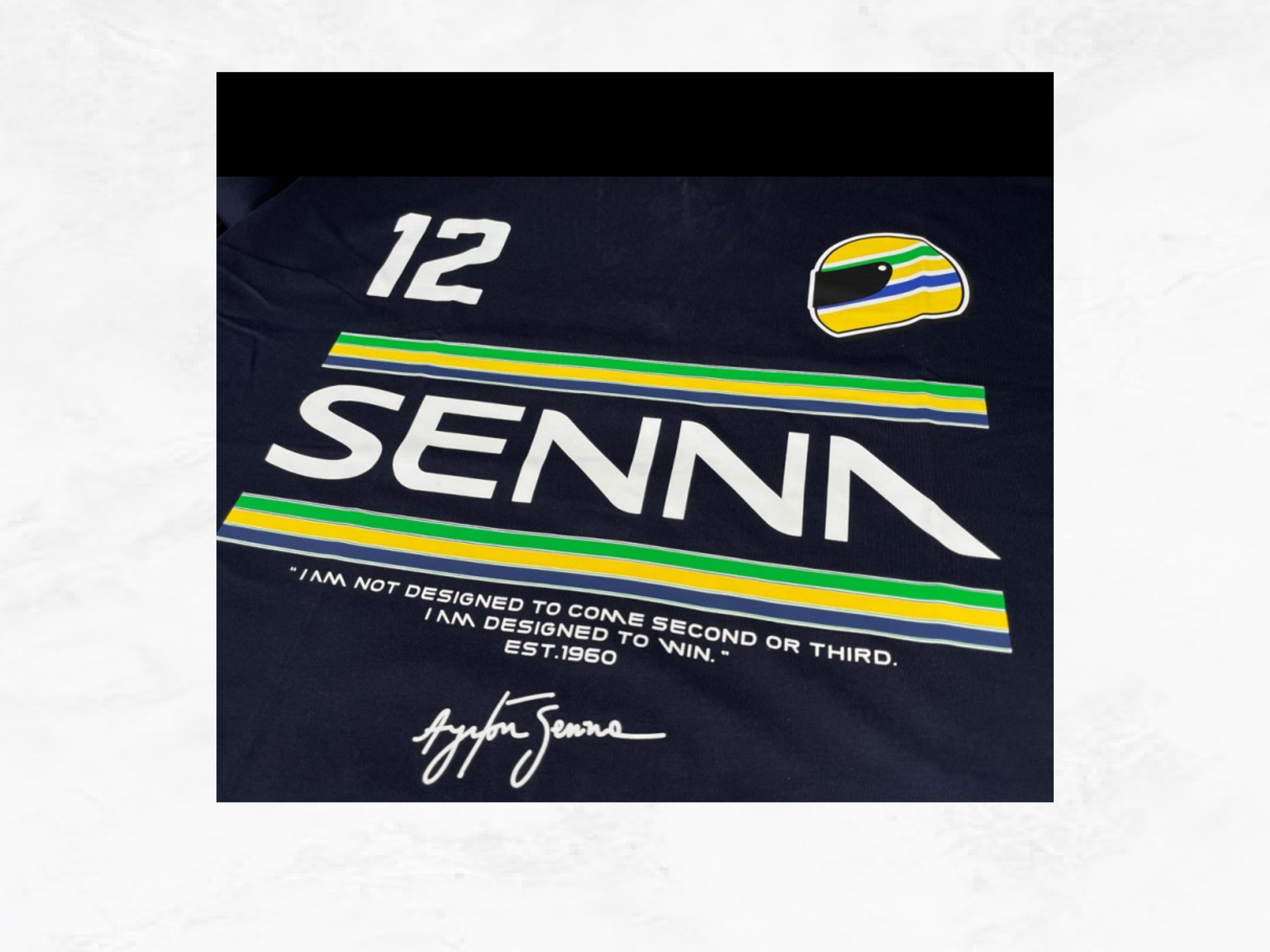 Ayrton Senna T-Shirt No.12 Navy, F1 Legend Signature, Formula 1 Collector Gift
