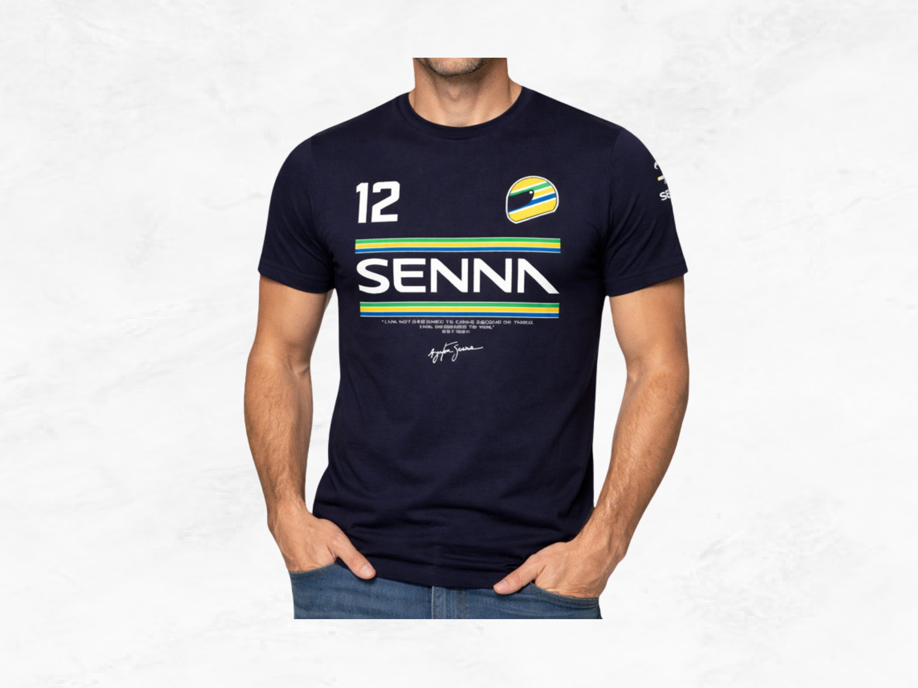 Ayrton Senna T-Shirt No.12 Navy, F1 Legend Signature, Formula 1 Collector Gift