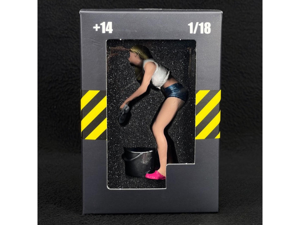 Hand-Painted Resin Car Wash Girl Figurine: 1/18 Scale Diorama