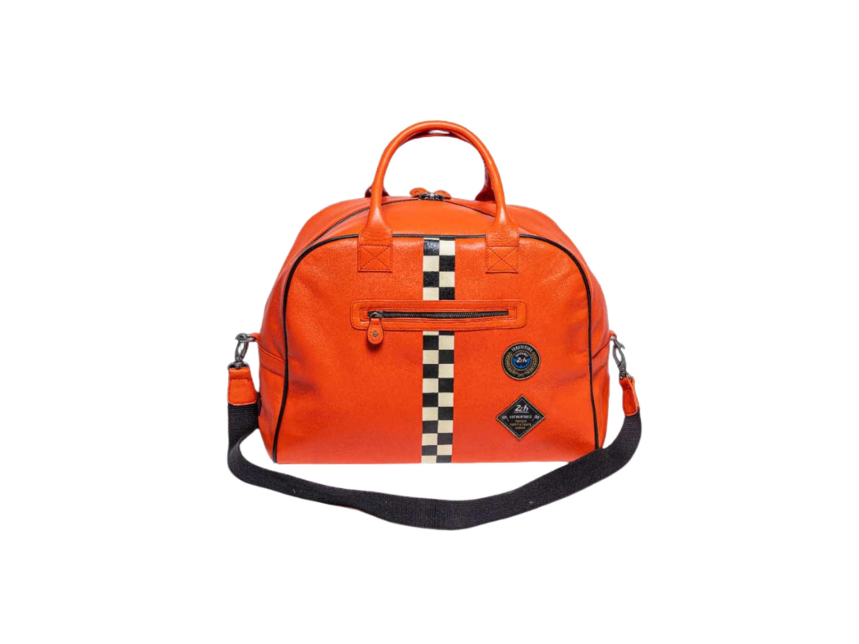 Orange Leather Helmet Bag: 24h Le Mans Travel Bag
