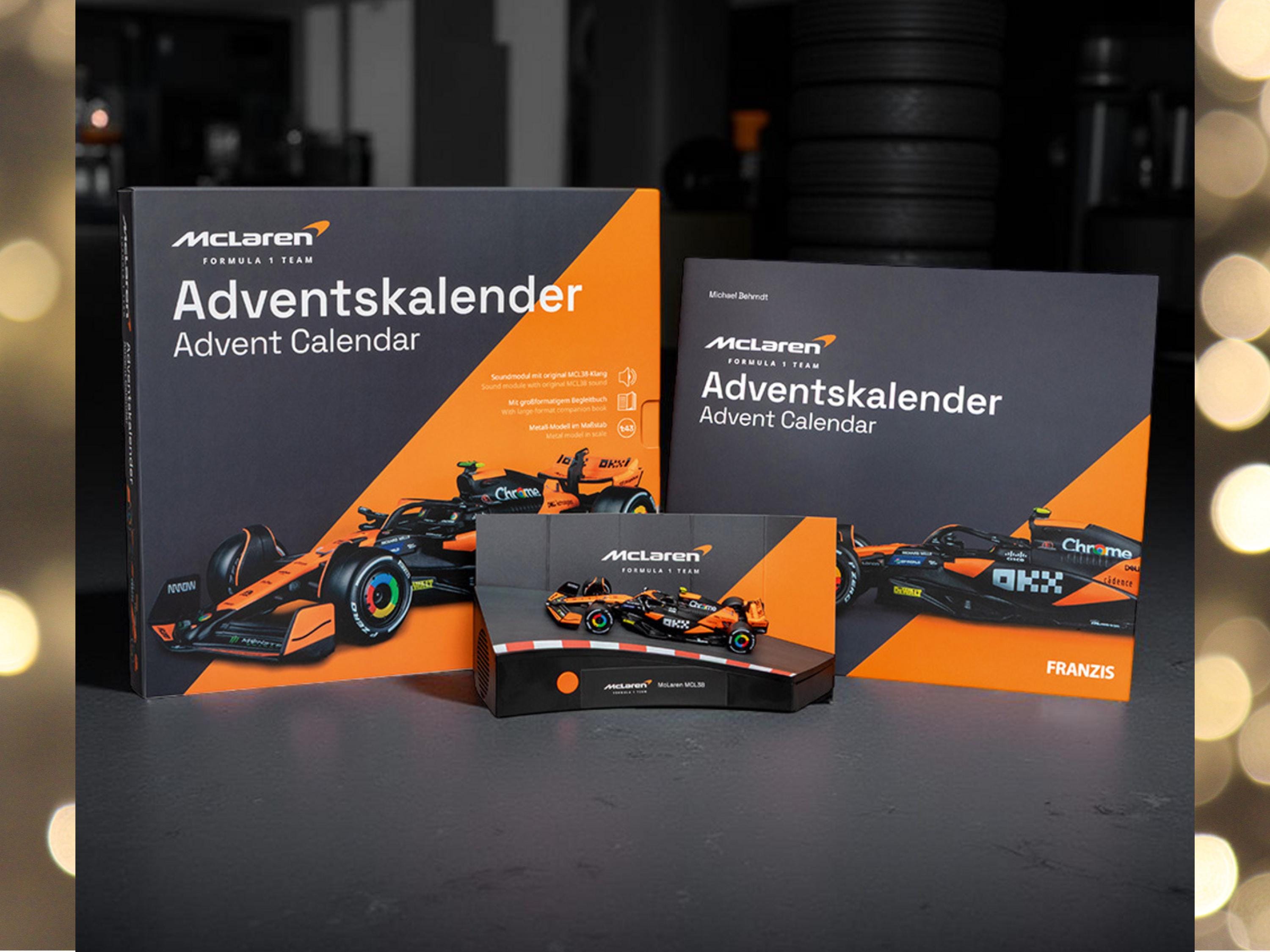 McLaren F1 Advent Calendar | 24-Day Build Kit with 1:43 Model Car + Engine Sound Base | Formula One Christmas Gift for Racing Fans