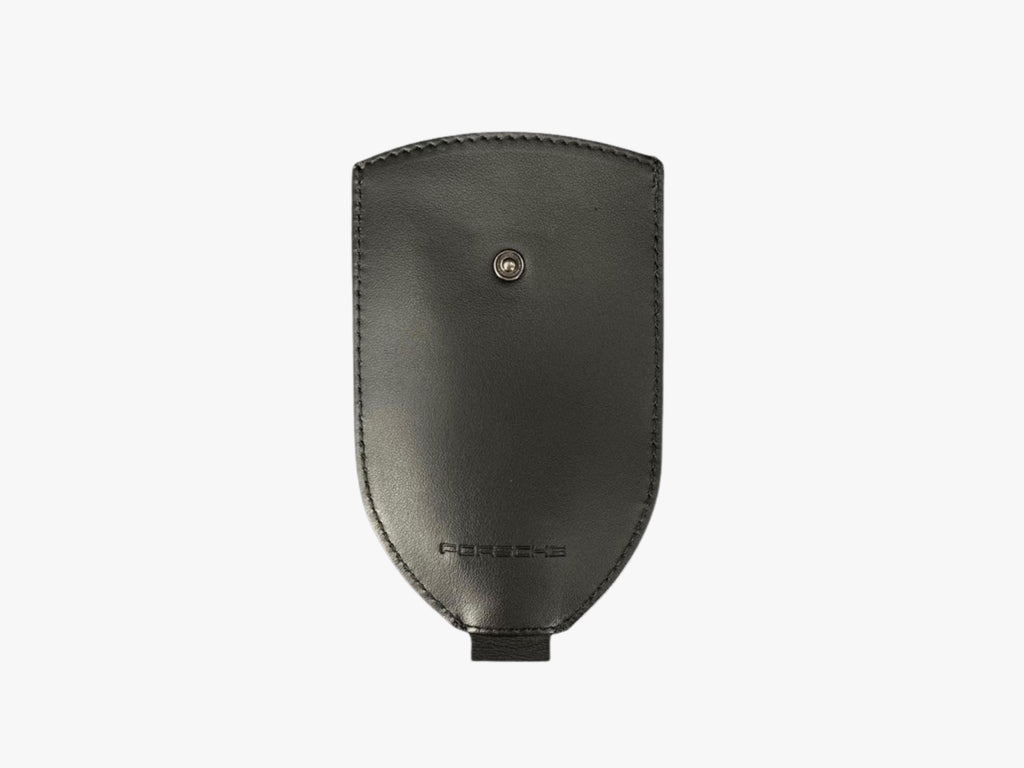 Porsche Leather Key Pouch: Black Cowhide with Metal Crest