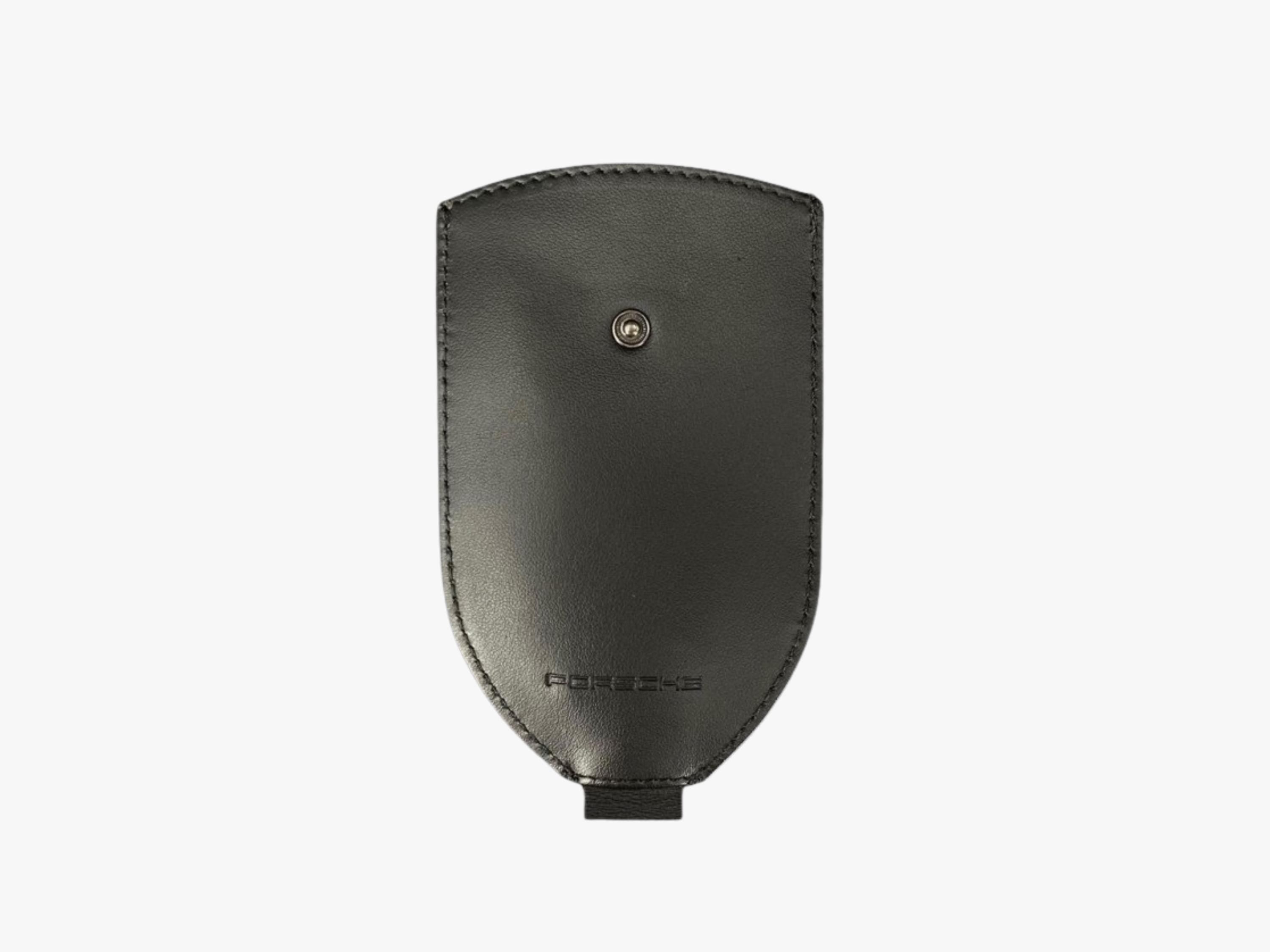 Porsche Leather Key Pouch: Black Cowhide with Metal Crest