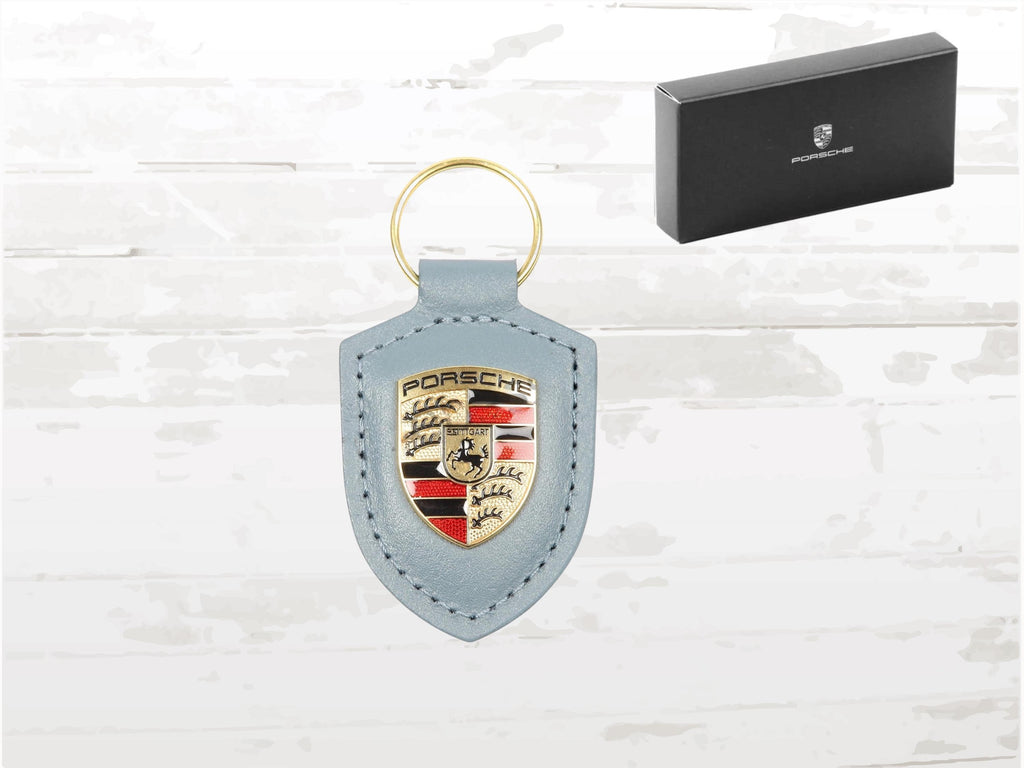 Porsche Blue Leather Keyring | Crest Logo Keychain | luxury gift Car Lovers