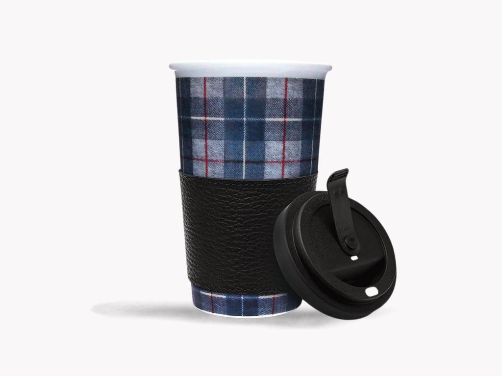 Porsche Blue Tartan Travel Mug: Retro 911-Inspired Coffee Cup