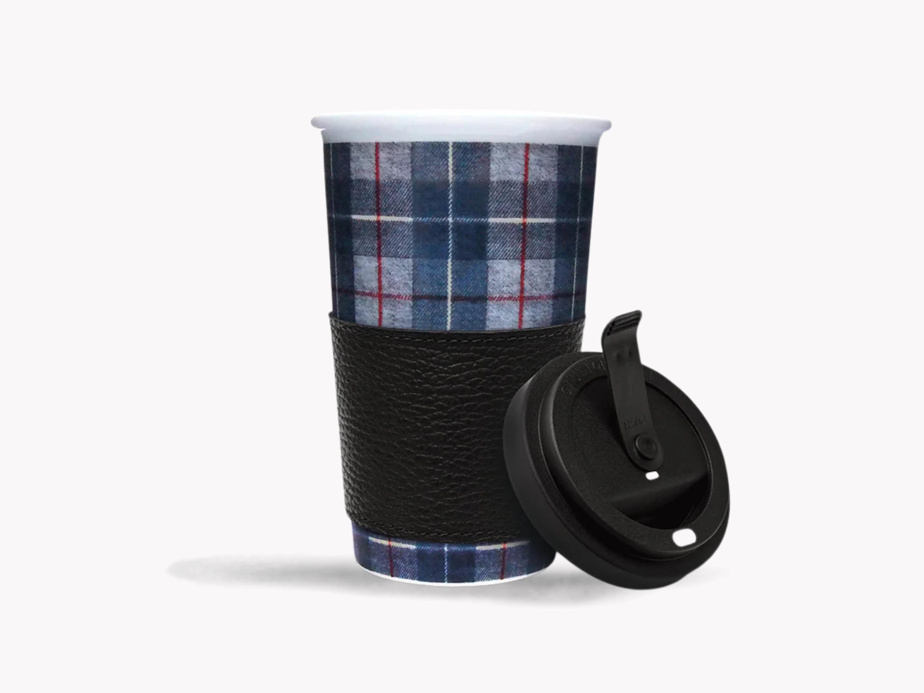 Porsche Blue Tartan Travel Mug: Retro 911-Inspired Coffee Cup