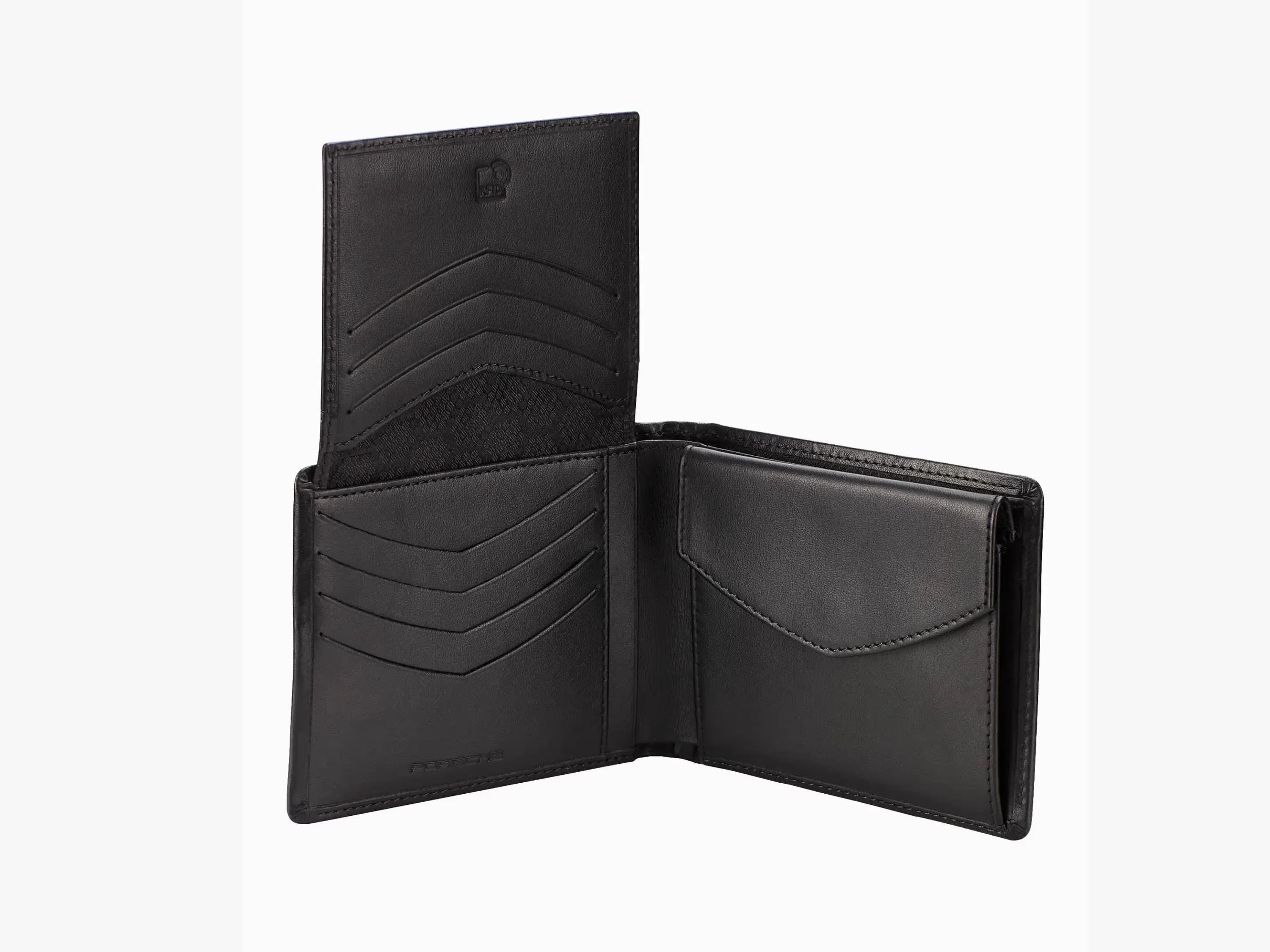 Porsche Men's Leather Wallet with Metal Crest – Premium Cowhide | 12 Card Slots, Zip Coin Pocket – Luxury