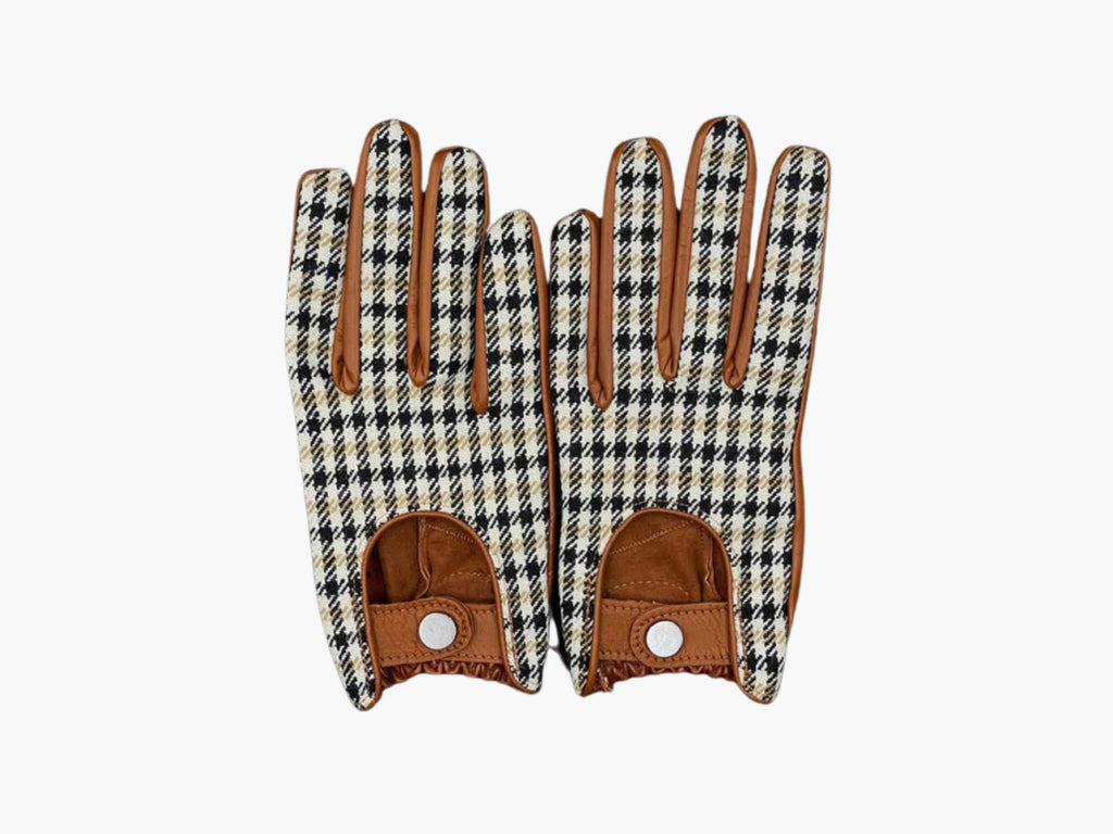 Pepita Leather Driving Gloves: Brown Racing Gloves