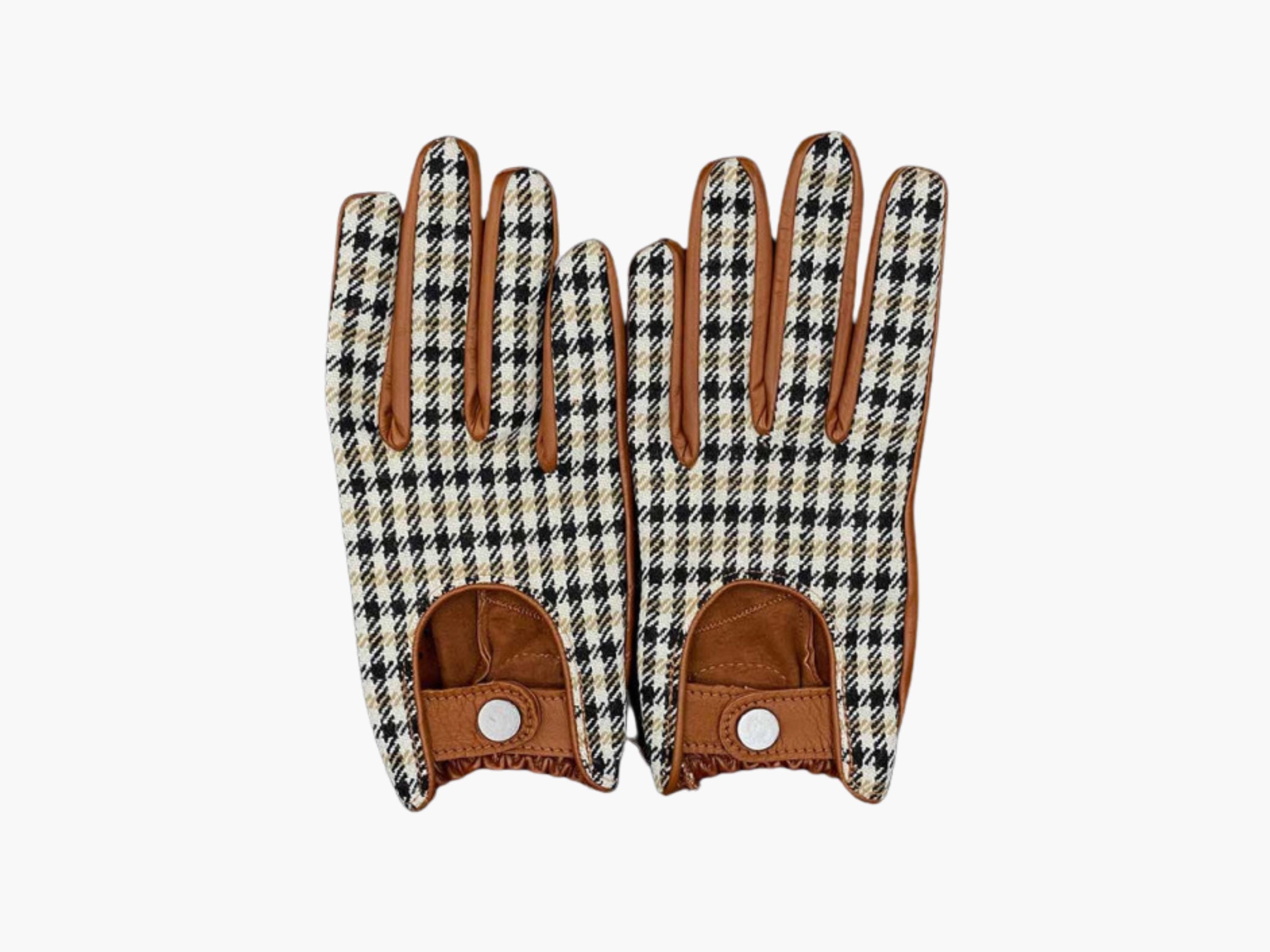 Pepita Leather Driving Gloves: Brown Racing Gloves