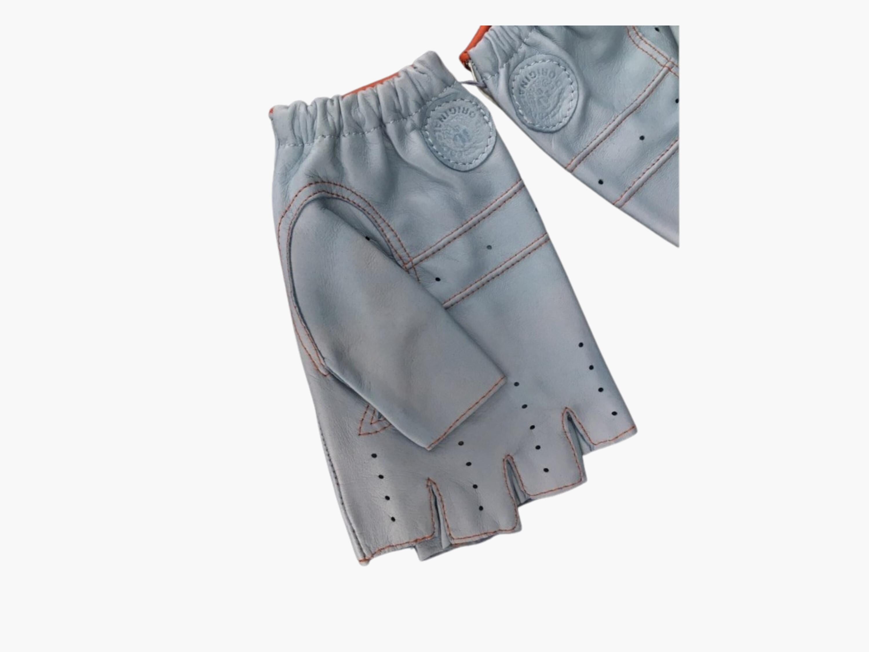 Racing Driving Gloves Fingerless Blue Orange | Checkered Flag | Italian Leather