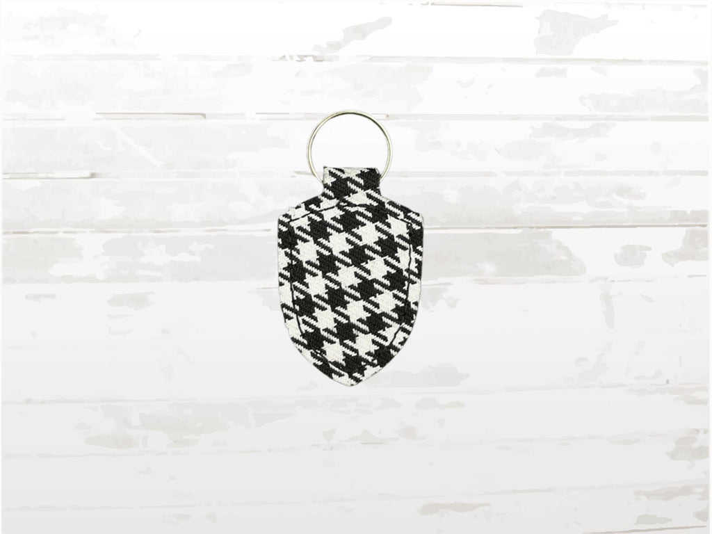 Porsche Crest Key Ring: Leather & Pepita Fabric, Brass Ring