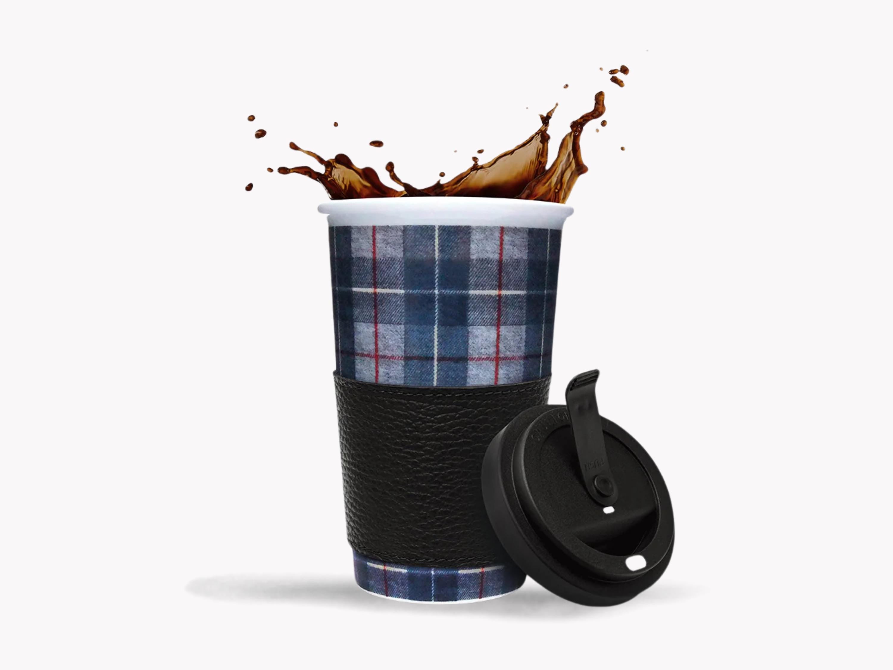 Porsche Blue Tartan Travel Mug: Retro 911-Inspired Coffee Cup