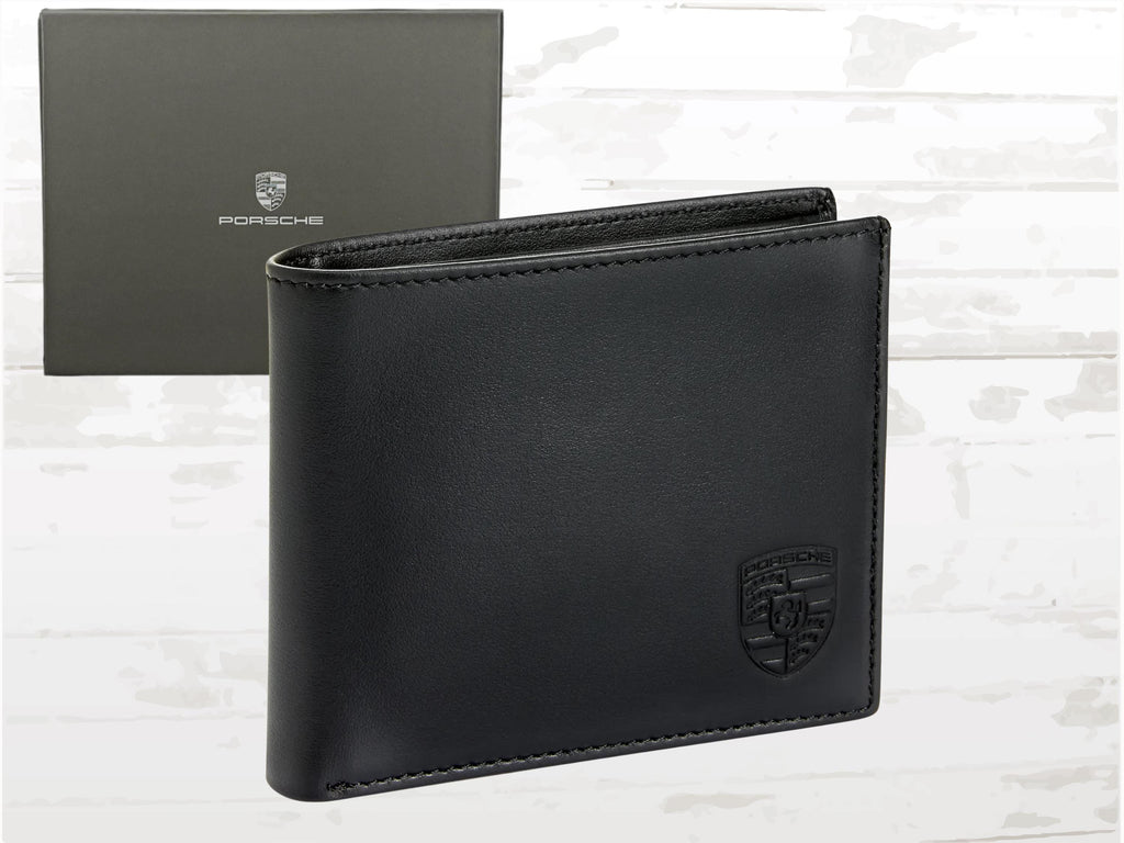 Porsche Leather Wallet for Men – Black with Embossed Crest