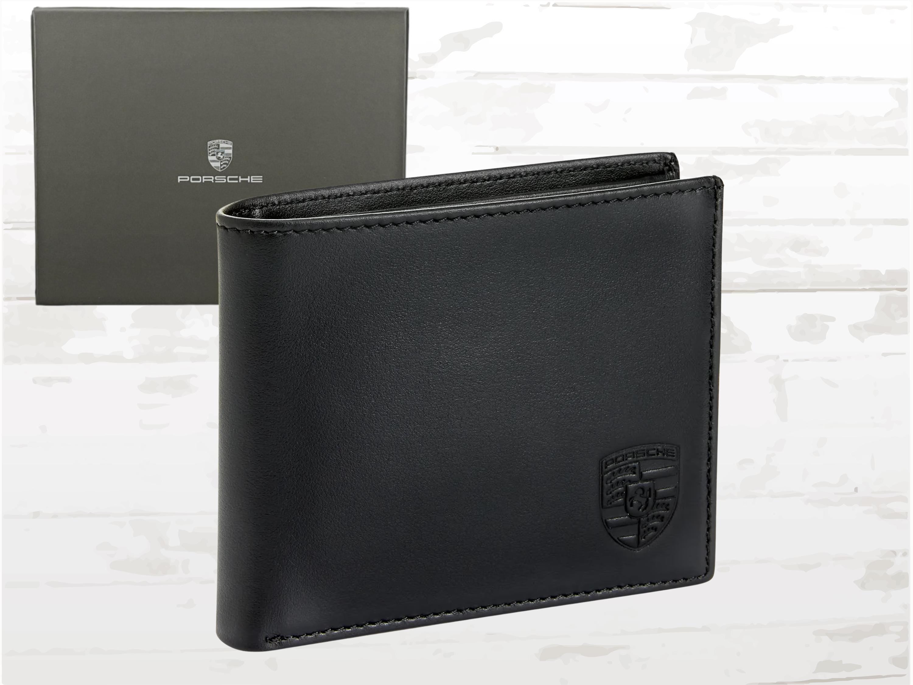 Porsche Leather Wallet for Men – Black with Embossed Crest
