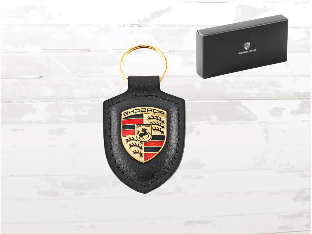 Porsche Crest Keyring Essential | Black Leather