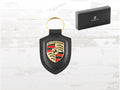 Porsche Crest Keyring Essential | Black Leather