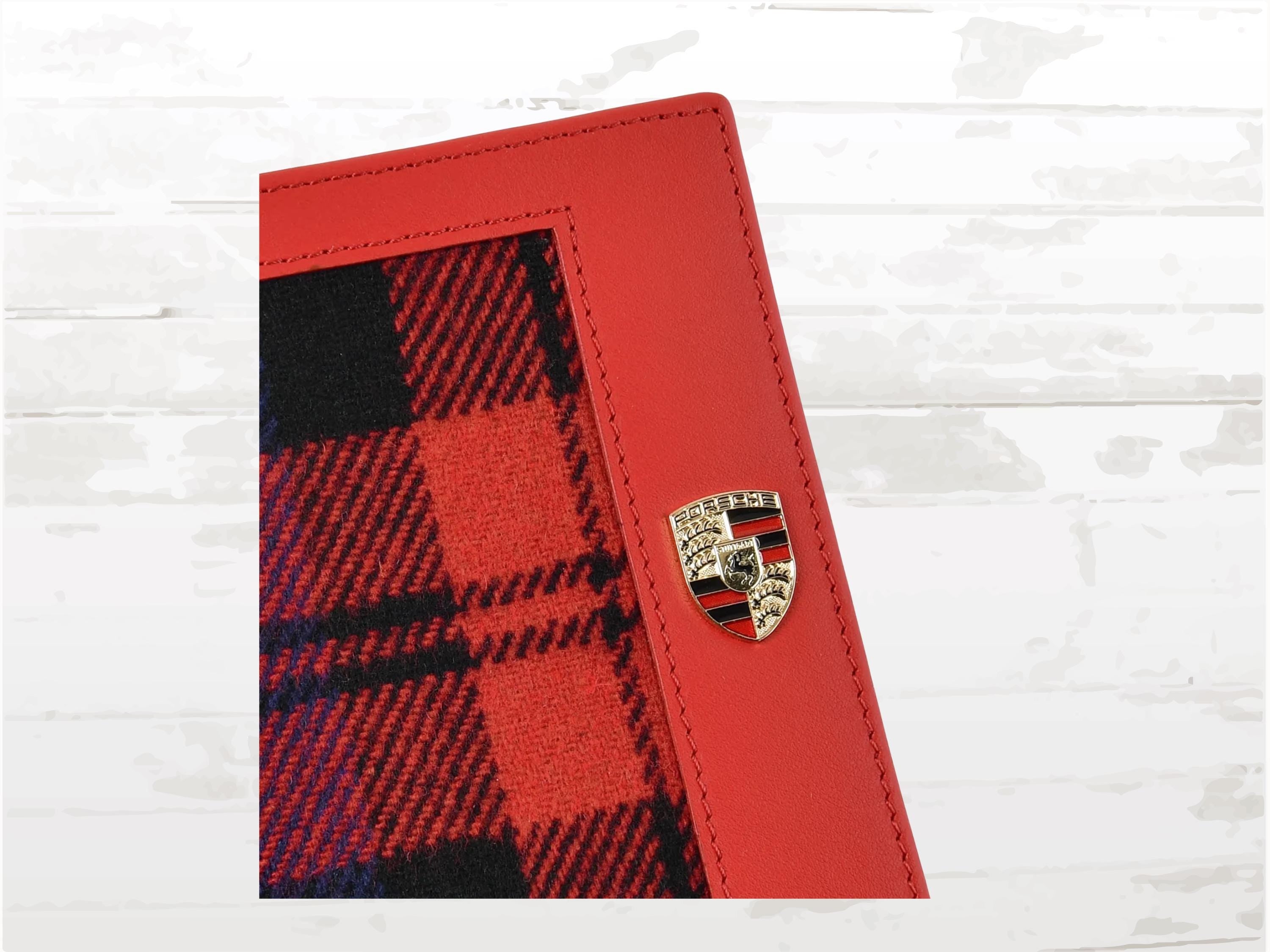 Porsche 50 Years 911 Turbo Registration Case | Limited Edition 930 | Red Leather Wallet with Tartan Design | Christmas Gift for Him or Her