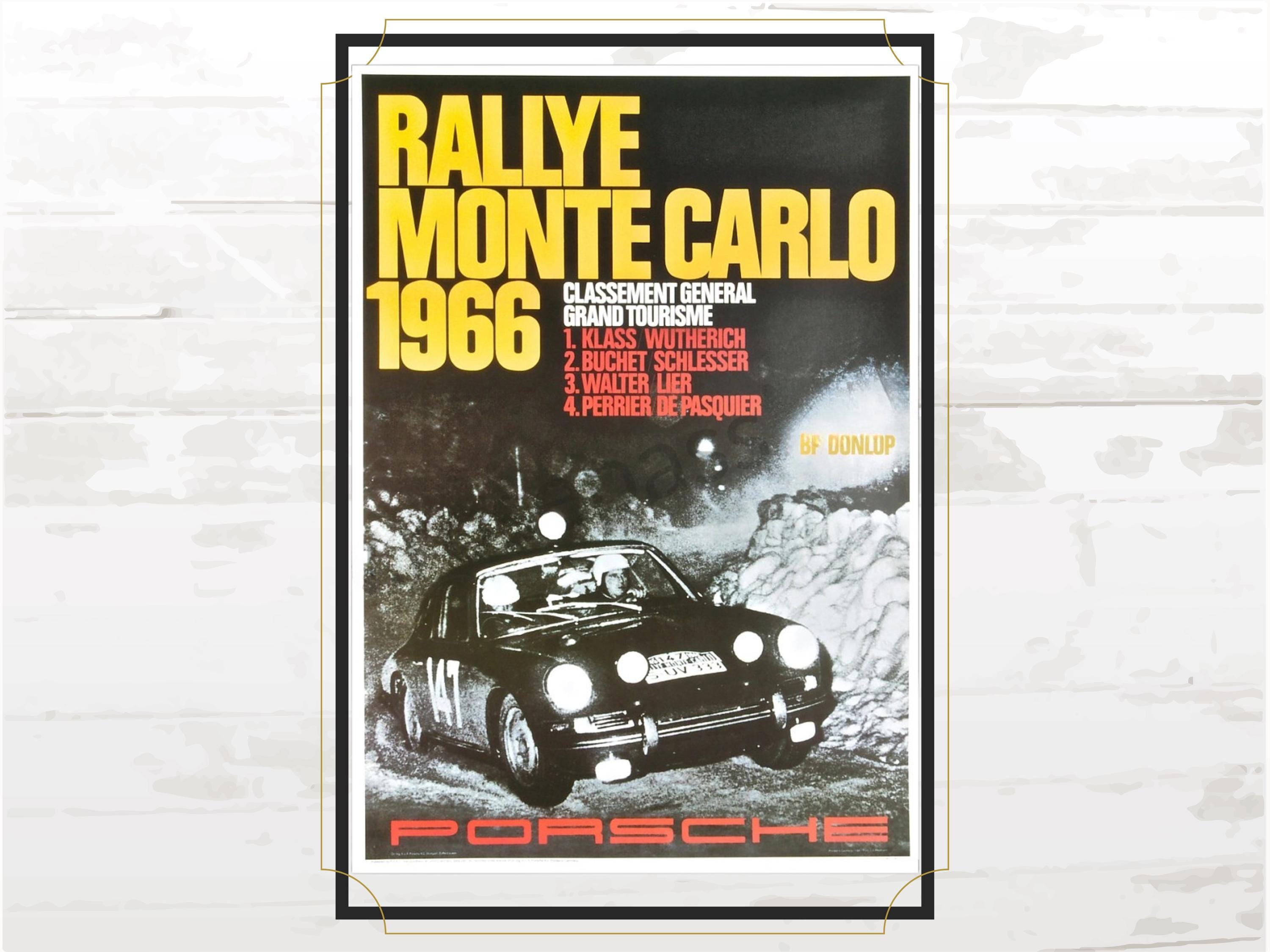 Porsche Poster Monte Carlo Rally 1966 Poster, Classic GT Racing Memorabilia