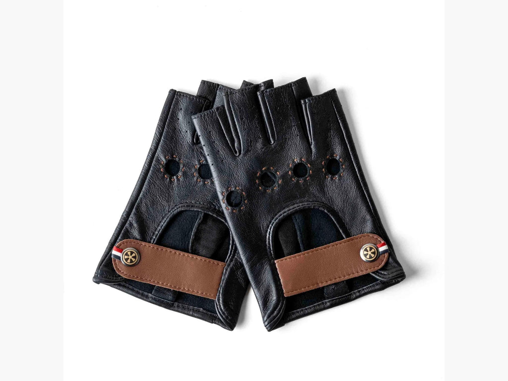 Hand Sewn Leather Driving Gloves: Fingerless Sheepskin Mittens