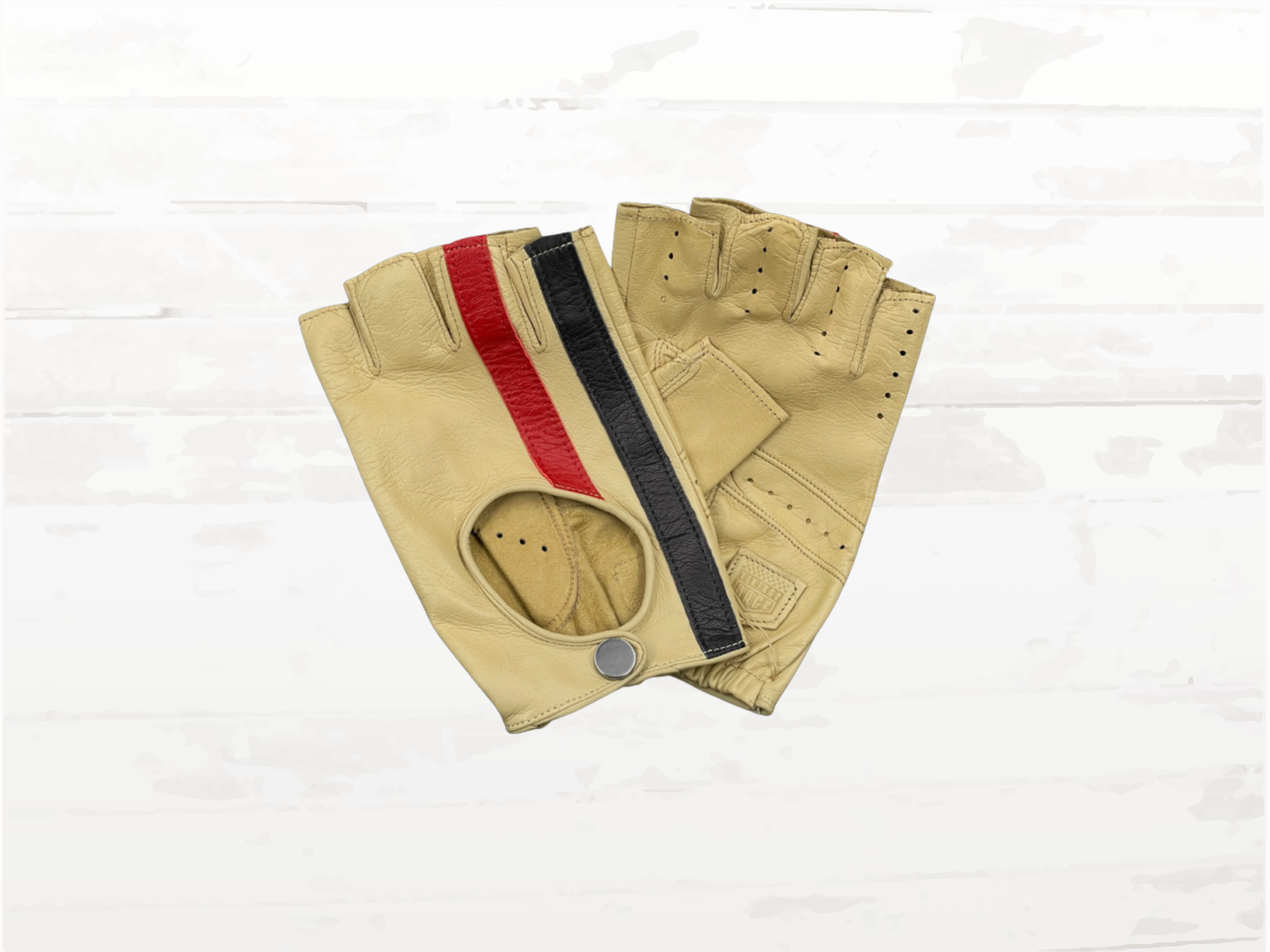 Vintage Race Fingerless Driving Gloves | Cream & Racing Stripes | Italian Lamb Leather