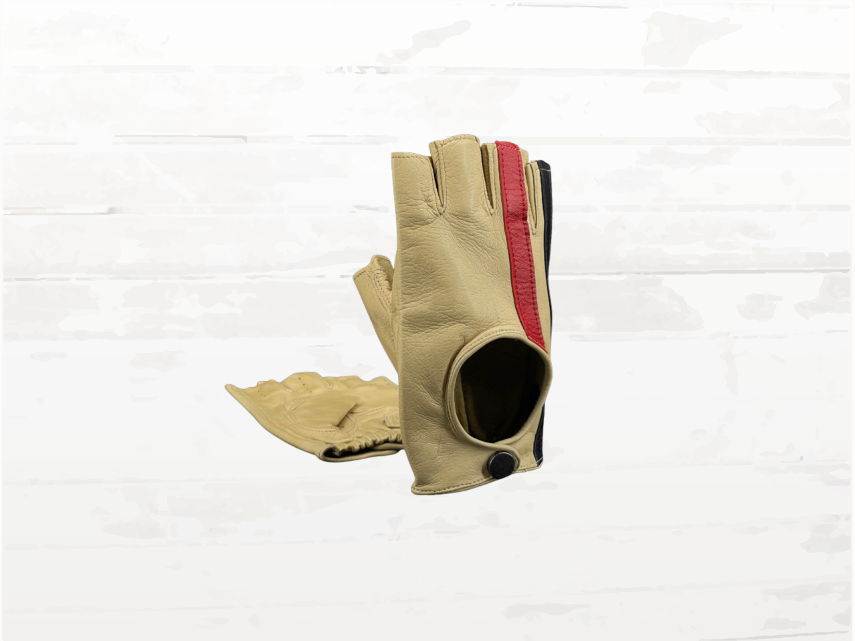 Vintage Race Fingerless Driving Gloves | Cream & Racing Stripes | Italian Lamb Leather