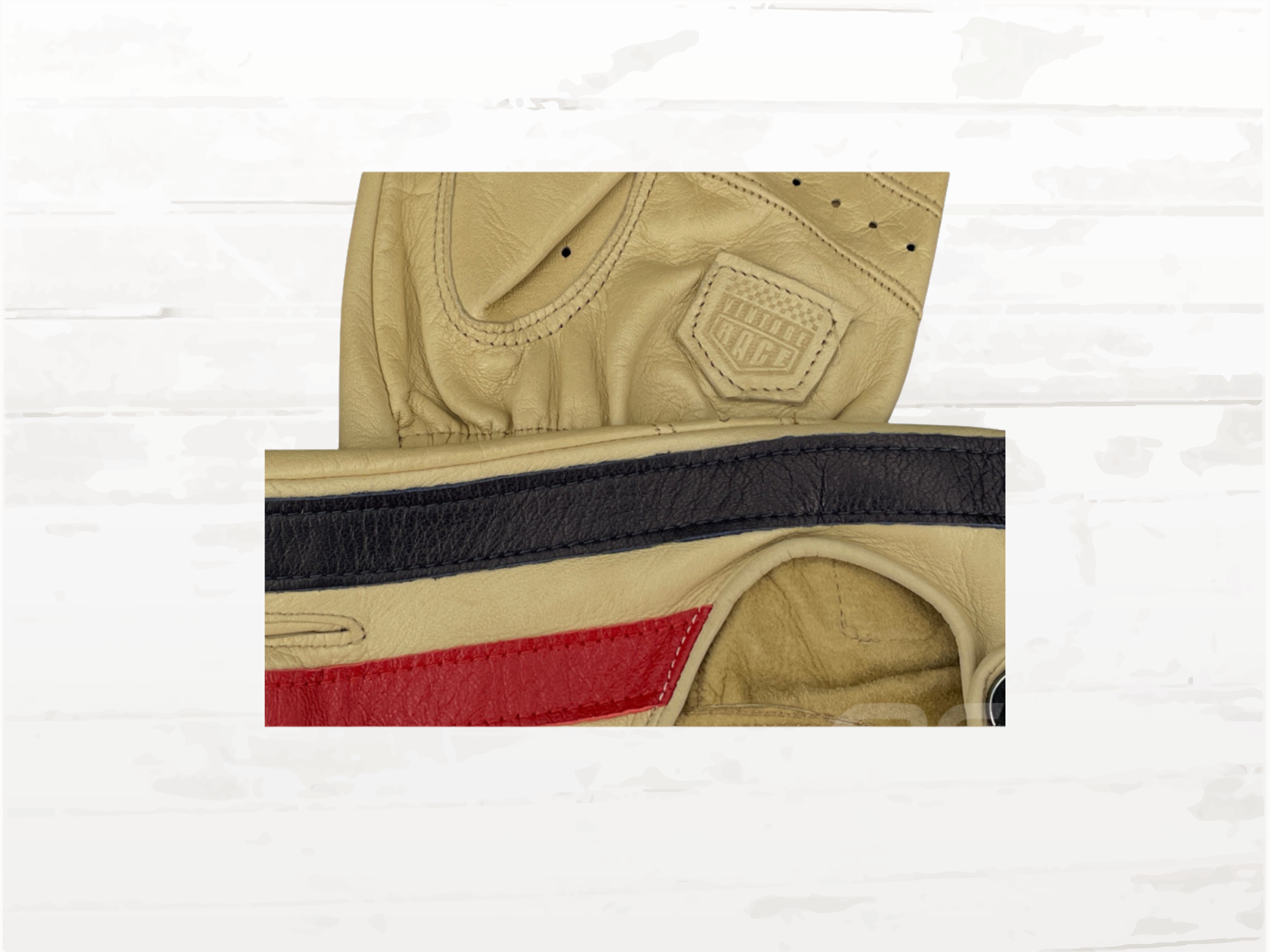 Vintage Race Fingerless Driving Gloves | Cream & Racing Stripes | Italian Lamb Leather