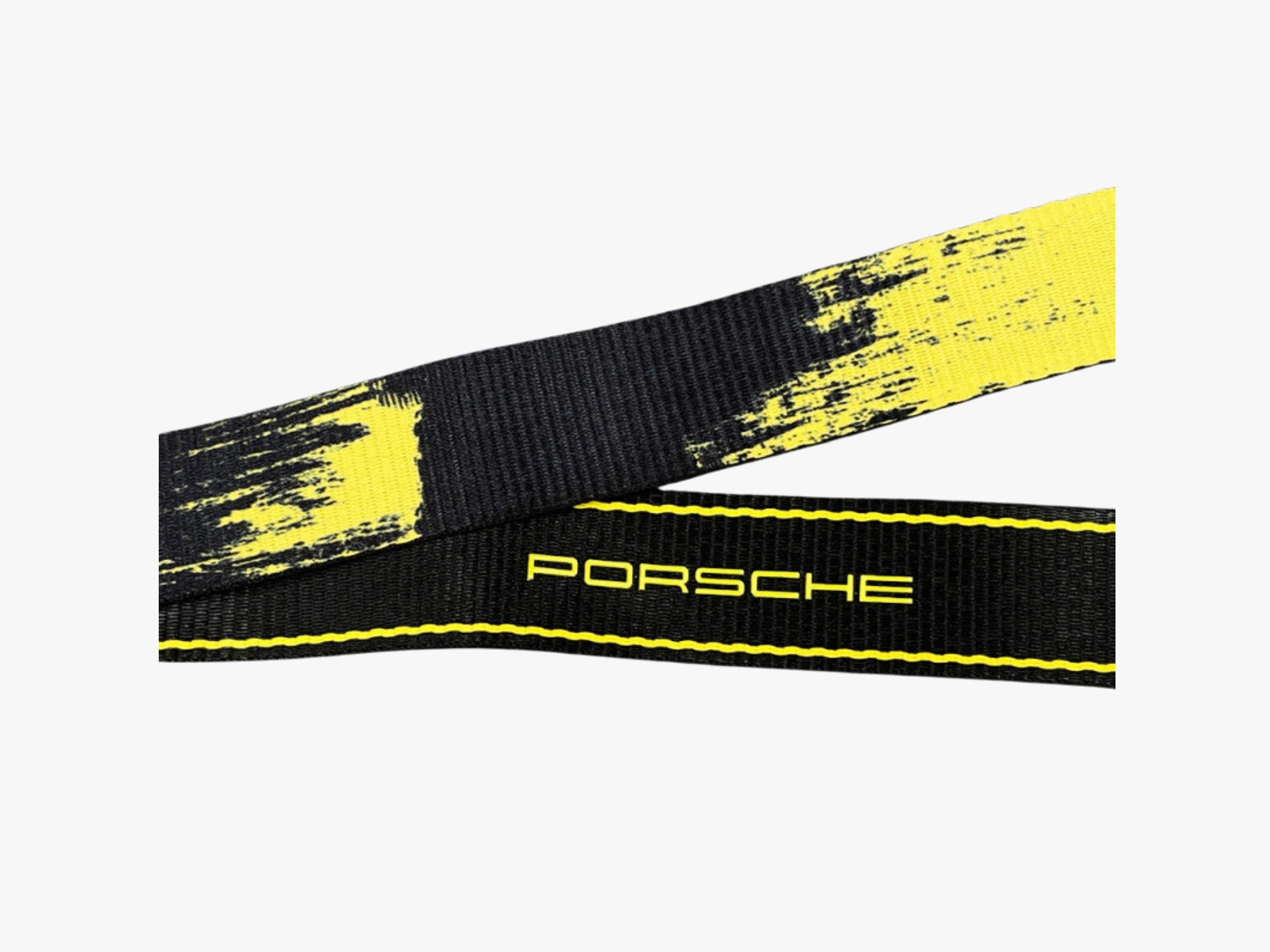 Porsche GT4 Clubsport Lanyard: Black & Yellow Motorsport Keychain with Phone Holder