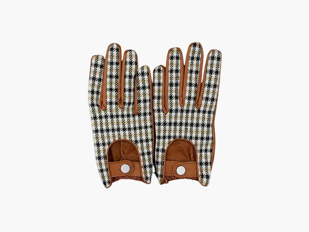 Pepita Leather Driving Gloves: Brown Racing Gloves
