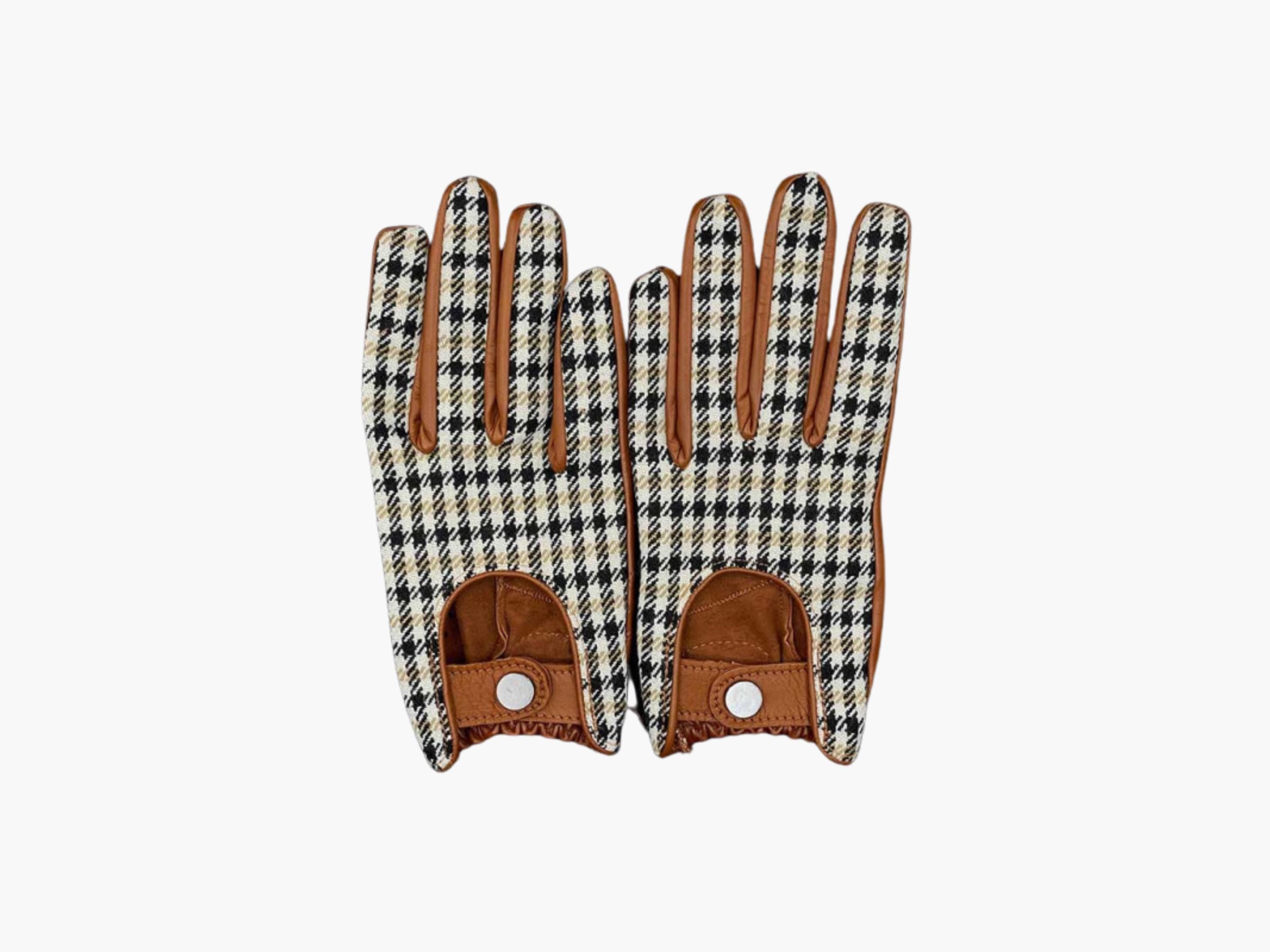 Pepita Leather Driving Gloves: Brown Racing Gloves