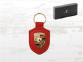 Porsche Red Leather Keyring | Gold Crest Keychain