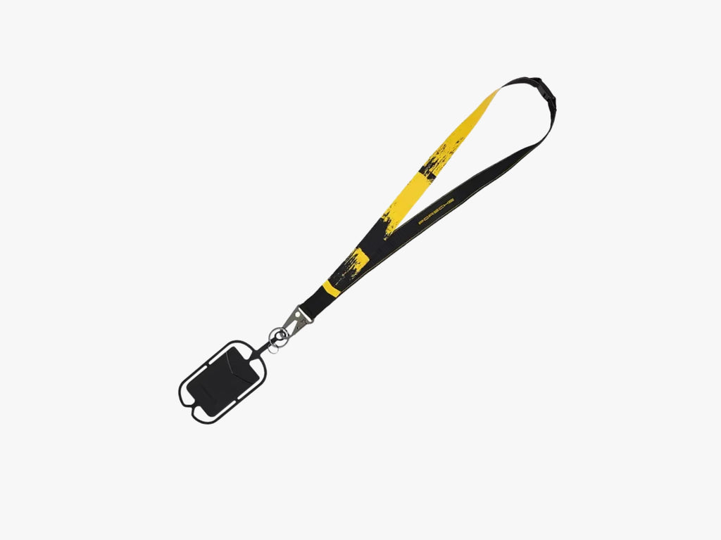 Porsche GT4 Clubsport Lanyard: Black & Yellow Motorsport Keychain with Phone Holder