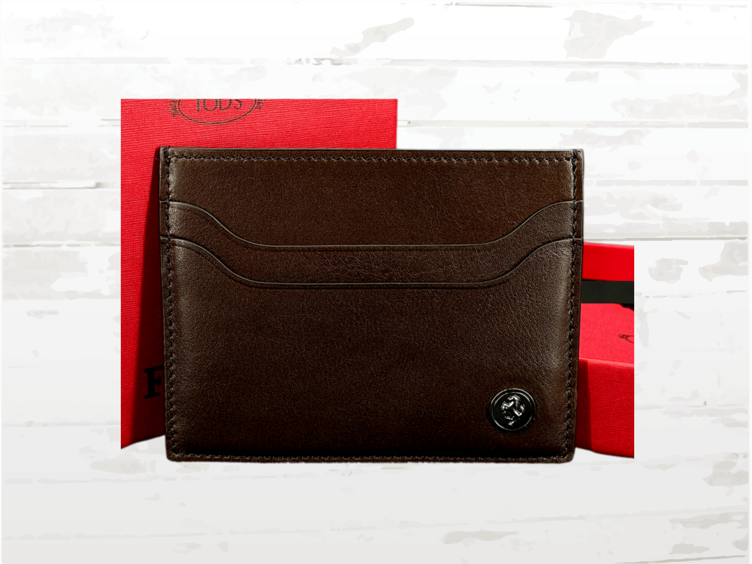 Ferrari Leather Card Holder by Tod’s – Brown Luxury Wallet Gift
