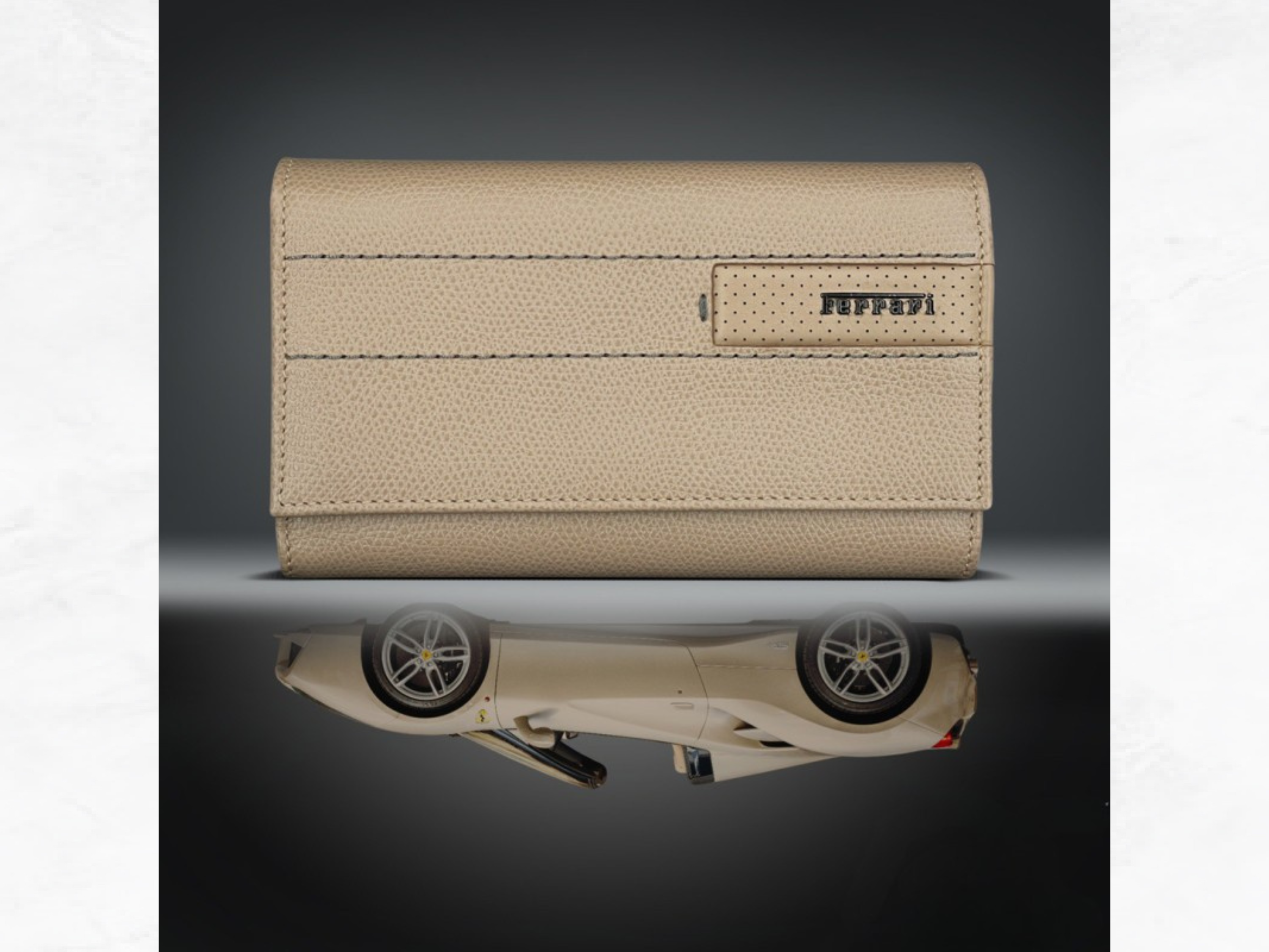 Ferrari GT Collection Wallet | Beige Grained Leather | Handmade in Italy