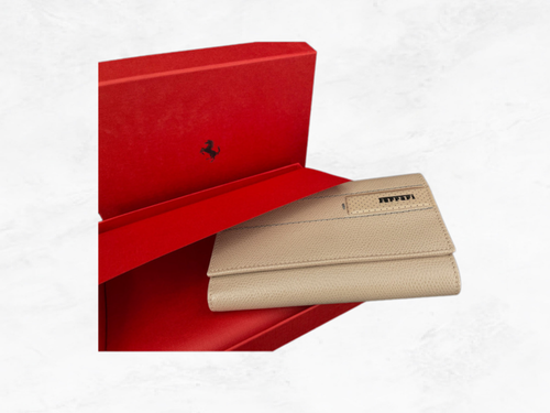 Ferrari GT Collection Wallet | Beige Grained Leather | Handmade in Italy