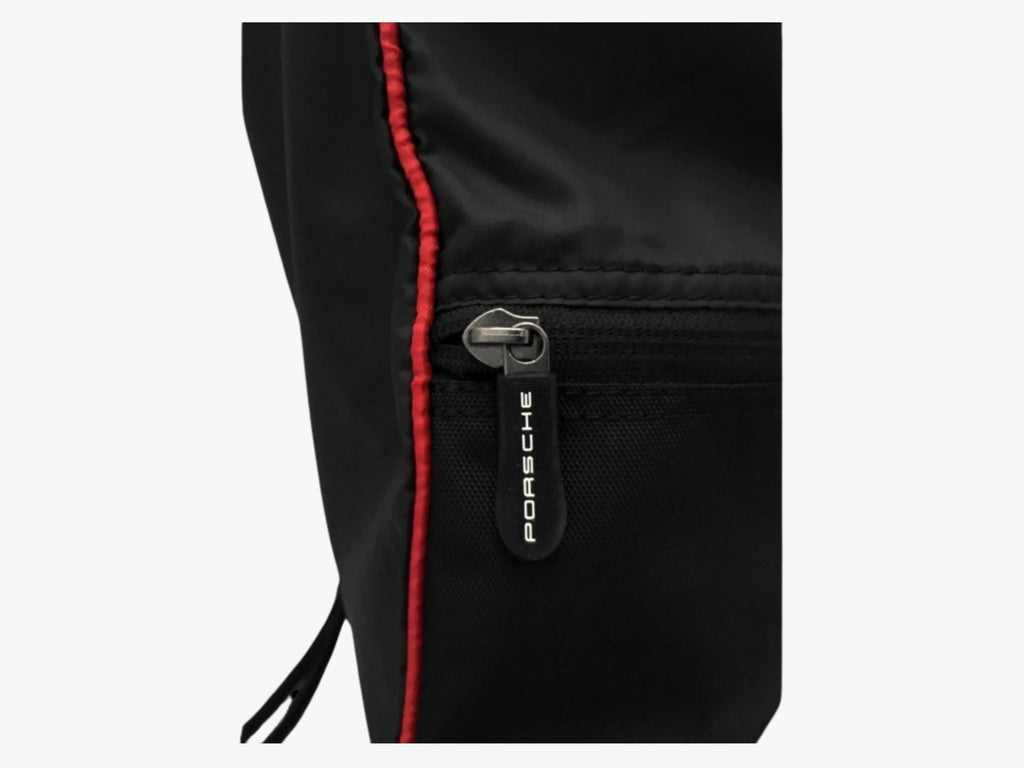 Porsche Motorsport Drawstring Bag: Lightweight Black Polyester Backpack