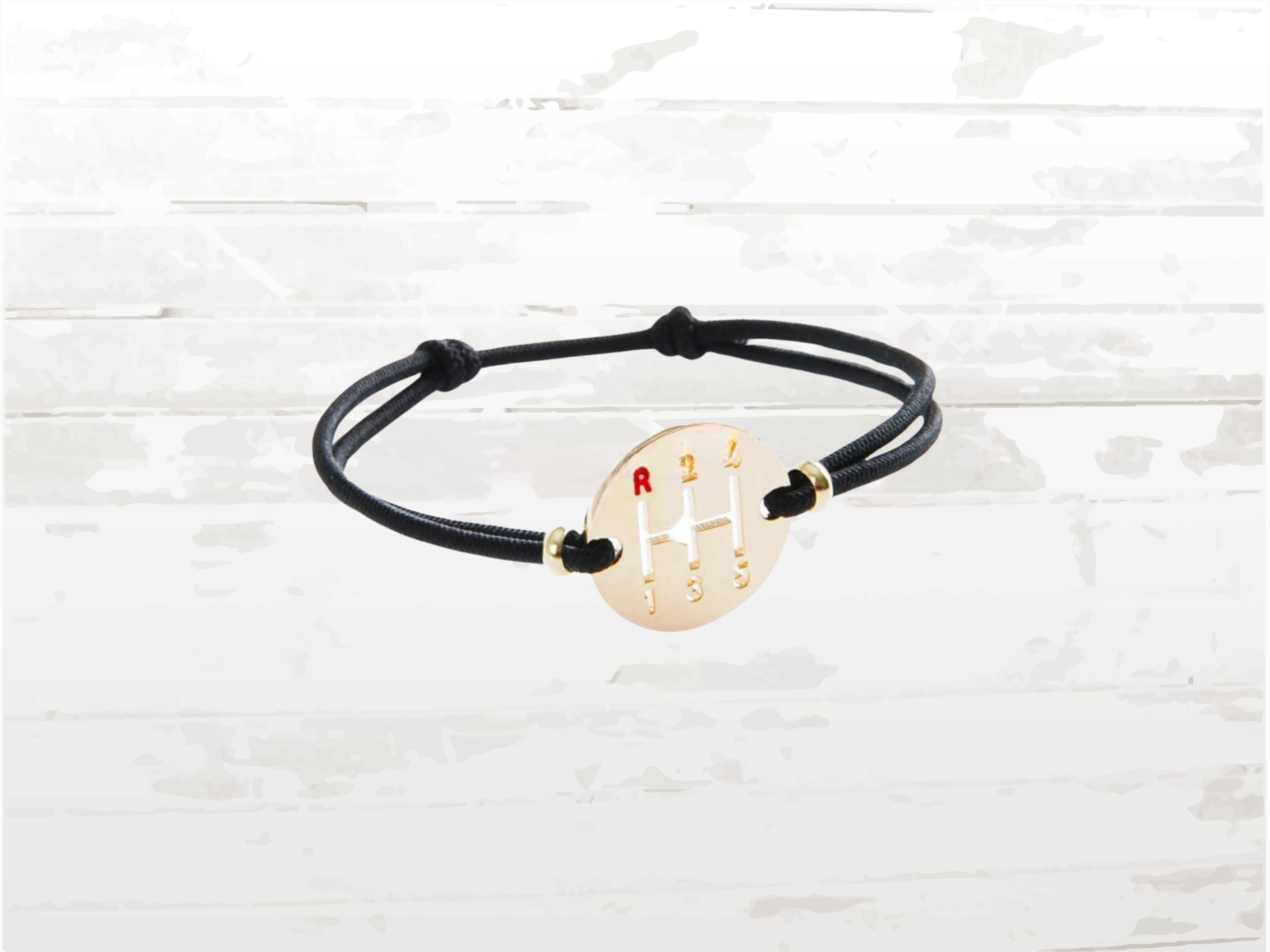 Gearbox Bracelet, Gold Finish: Adjustable Sport Rope Bracelet, Black cord