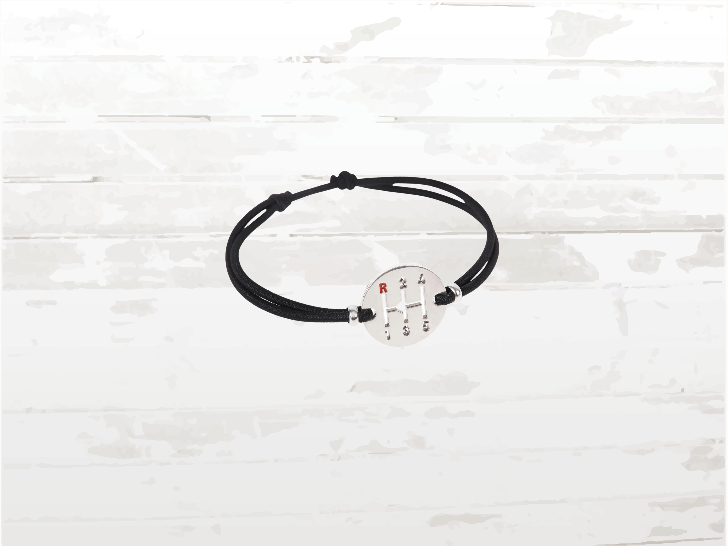 Gearbox Bracelet, Silver Finish, Black Cord, Adjustable length, Car Driver Jewelry