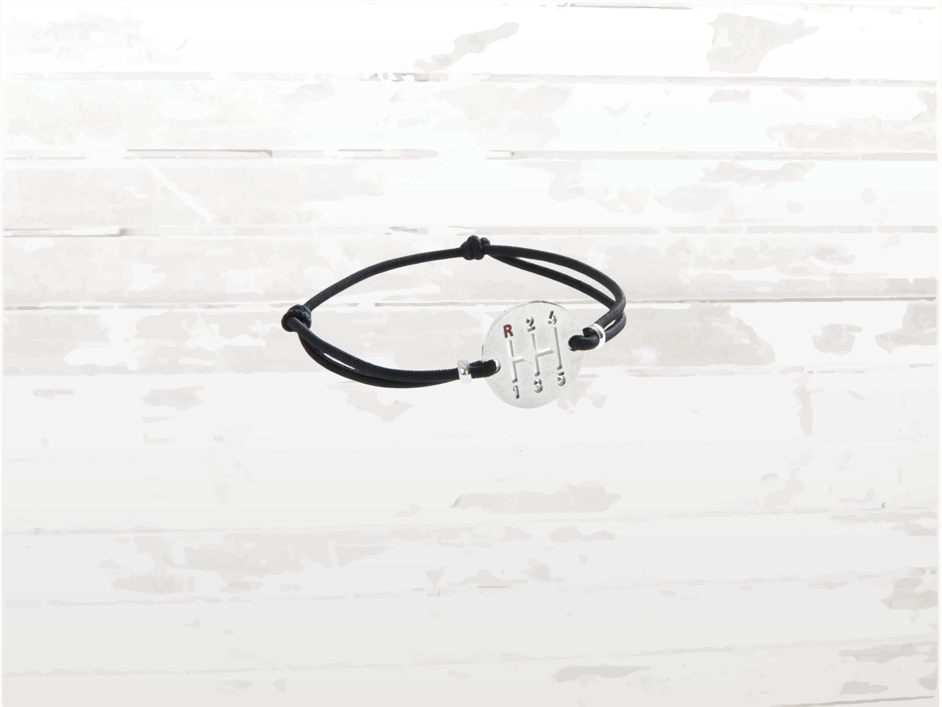 Gearbox Bracelet, Silver Finish, Black Cord, Adjustable length, Car Driver Jewelry