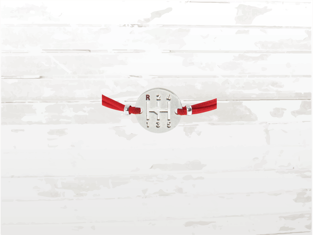 Gearbox Bracelet, Silver Finish, Red Cord, Adjustable length, Driver Jewelry Gift